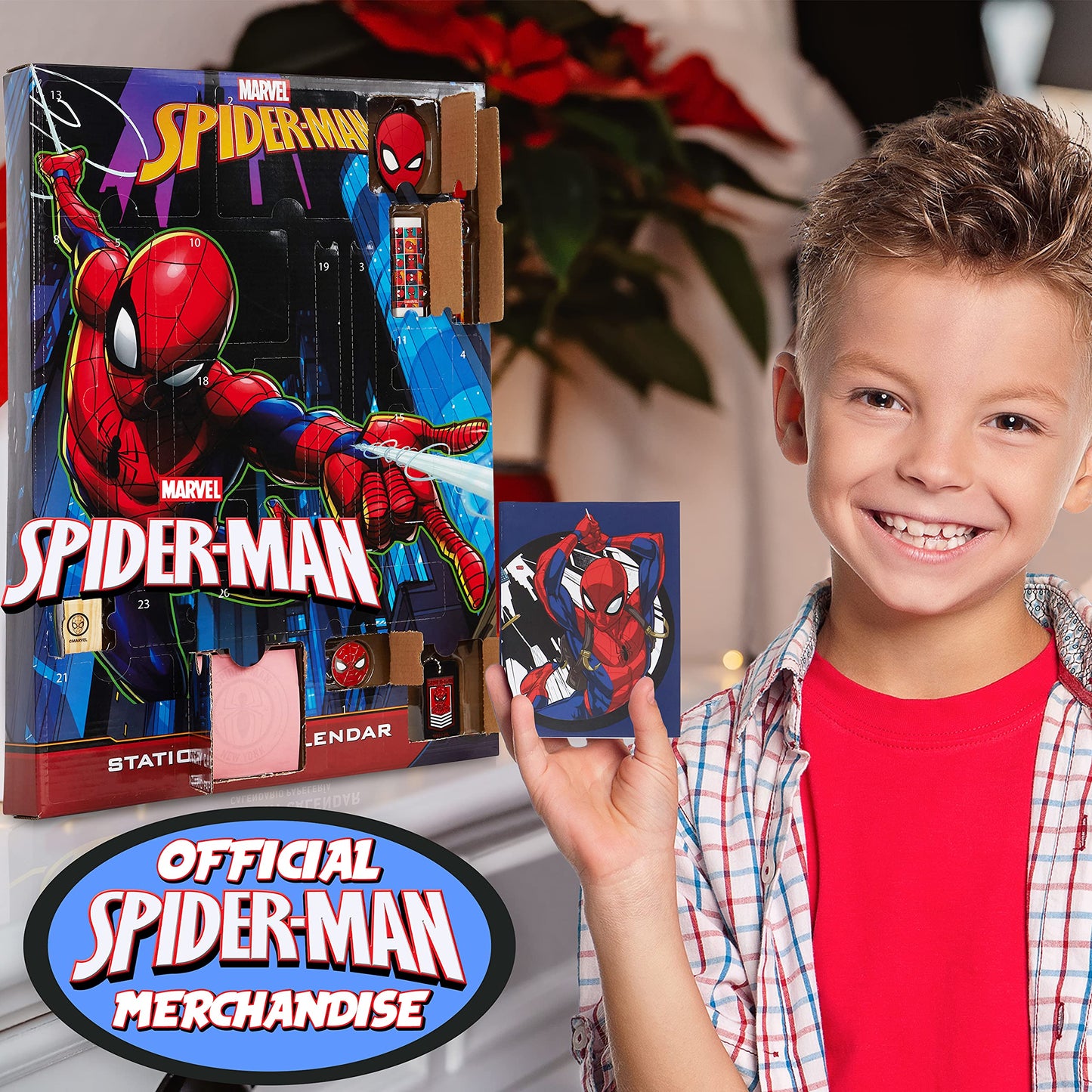 Marvel Spiderman Advent calendar 2025 for kids and teenagers with school supplies, pencils, keychains, stamps, and toys. Great gift idea! (Spiderman Multicolor)