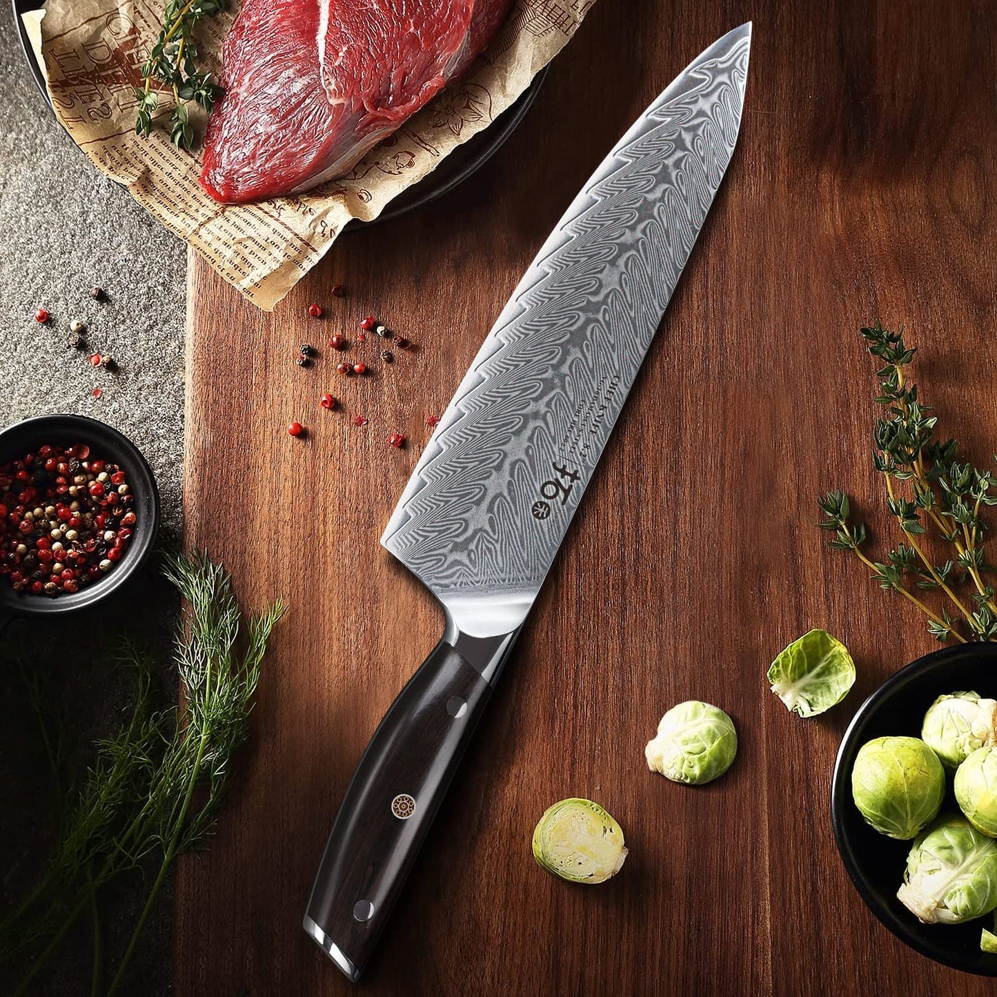 Kitchen knife Damascus knife 20cm Professional Chef's Knife Very Sharp Blade 67 Layers Damascus Steel Chinese Chef's Knife for Cutting.