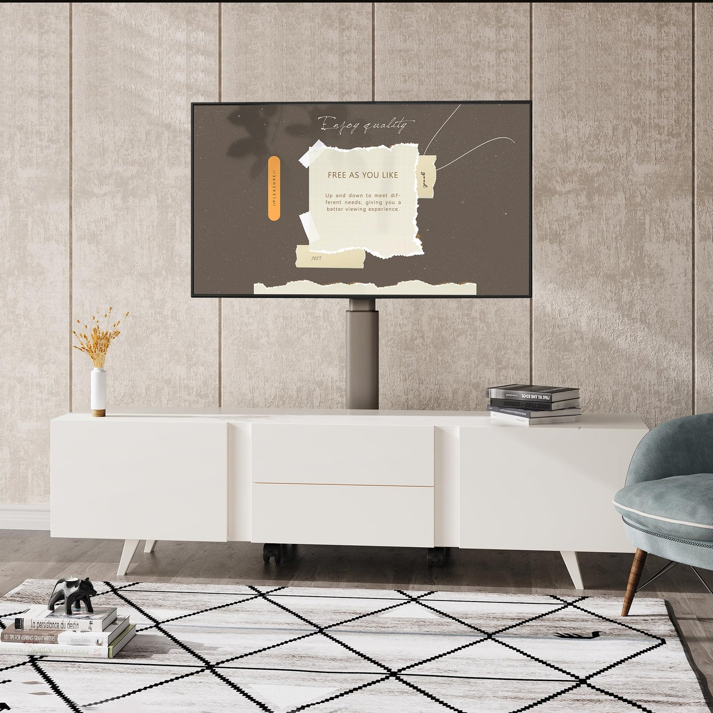 FITUEYES TV Floor Stand with Wooden Shelf TV Base TV Stand TV Stand with Wheels height adjustable swivel for 32 to 70 inch flat screen up to 40kg. Max. VESA. 400 * 600