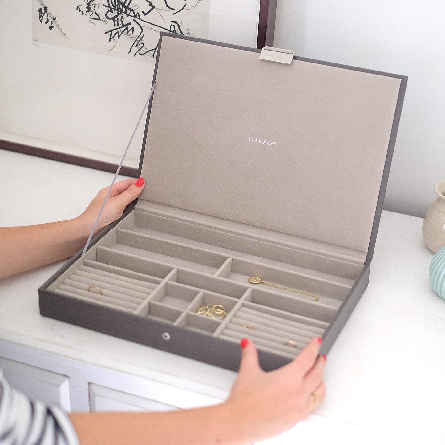 Jewellery box with lid, oversize, by Stackers, mink, 36 x 25 x 4.5 CM