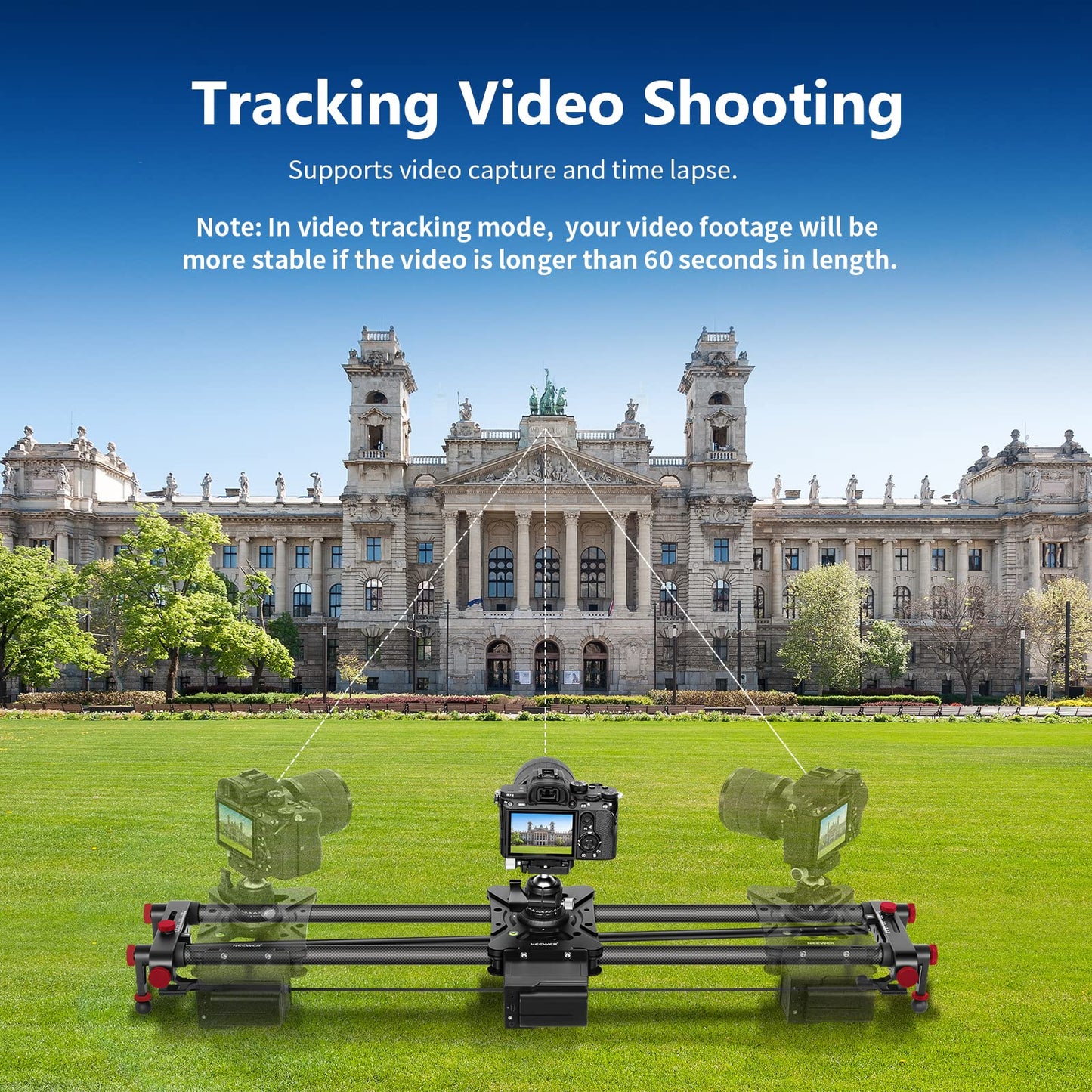 NEEWER 39.4”/100cm motorized camera slider, app remote control carbon fiber slider, supports video mode, time-lapse photography, horizontal, tracking, and 120° panorama shooting (ER1-100)