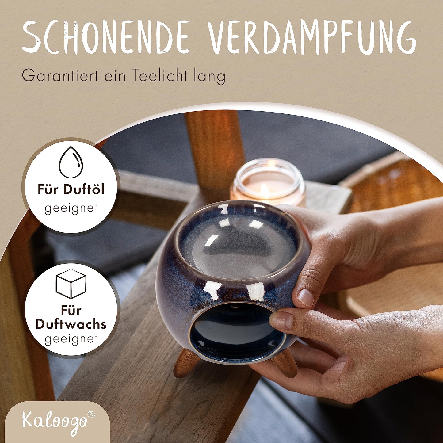 Kaloogo Sabai Scent Ceramic Oil Diffuser - Elegant fragrance light - Stable design - perfect heat release - high-quality tea light diffuser for scent wax and oil (ocean blue)