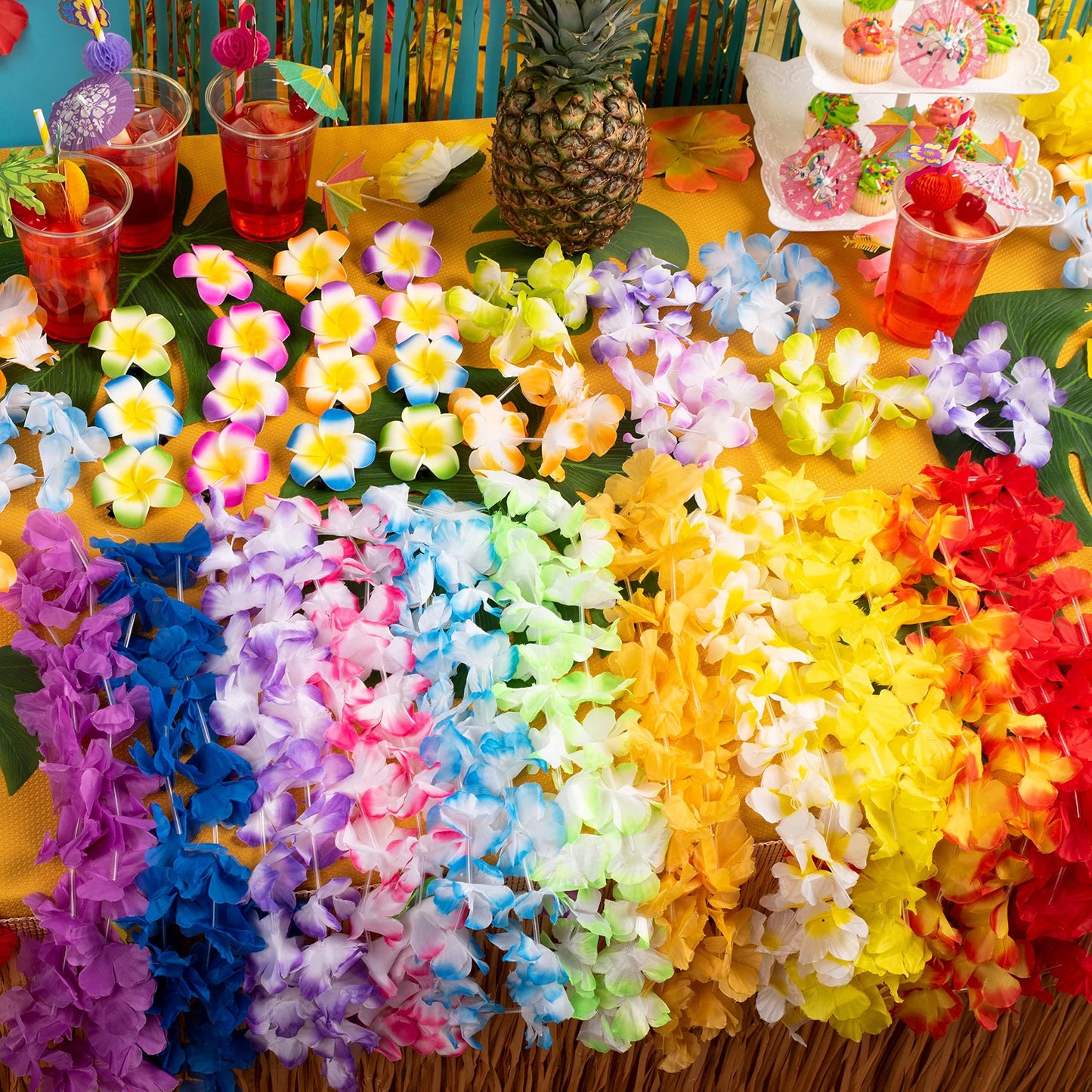 JOYIN 60 Pieces Hawaiian Leis Necklace, Tropical Luau Flower Lei for Dress, Party Favors, Beach, and Themed Birthday (5 Dozen)