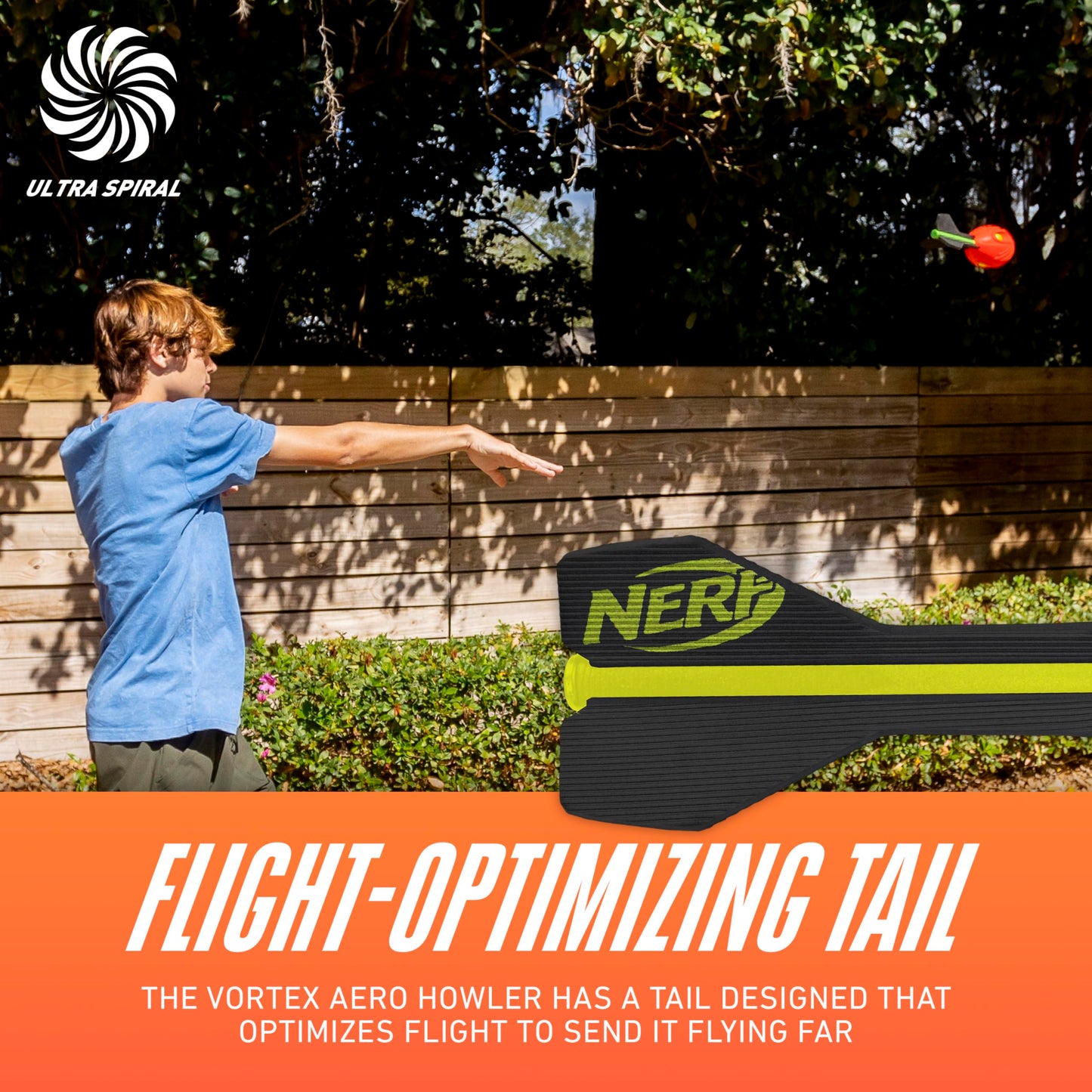 NERF Vortex Aero Howler Foam Ball - Classic long-distance football with flight-optimizing tail, hand grip for indoor and outdoor fun.