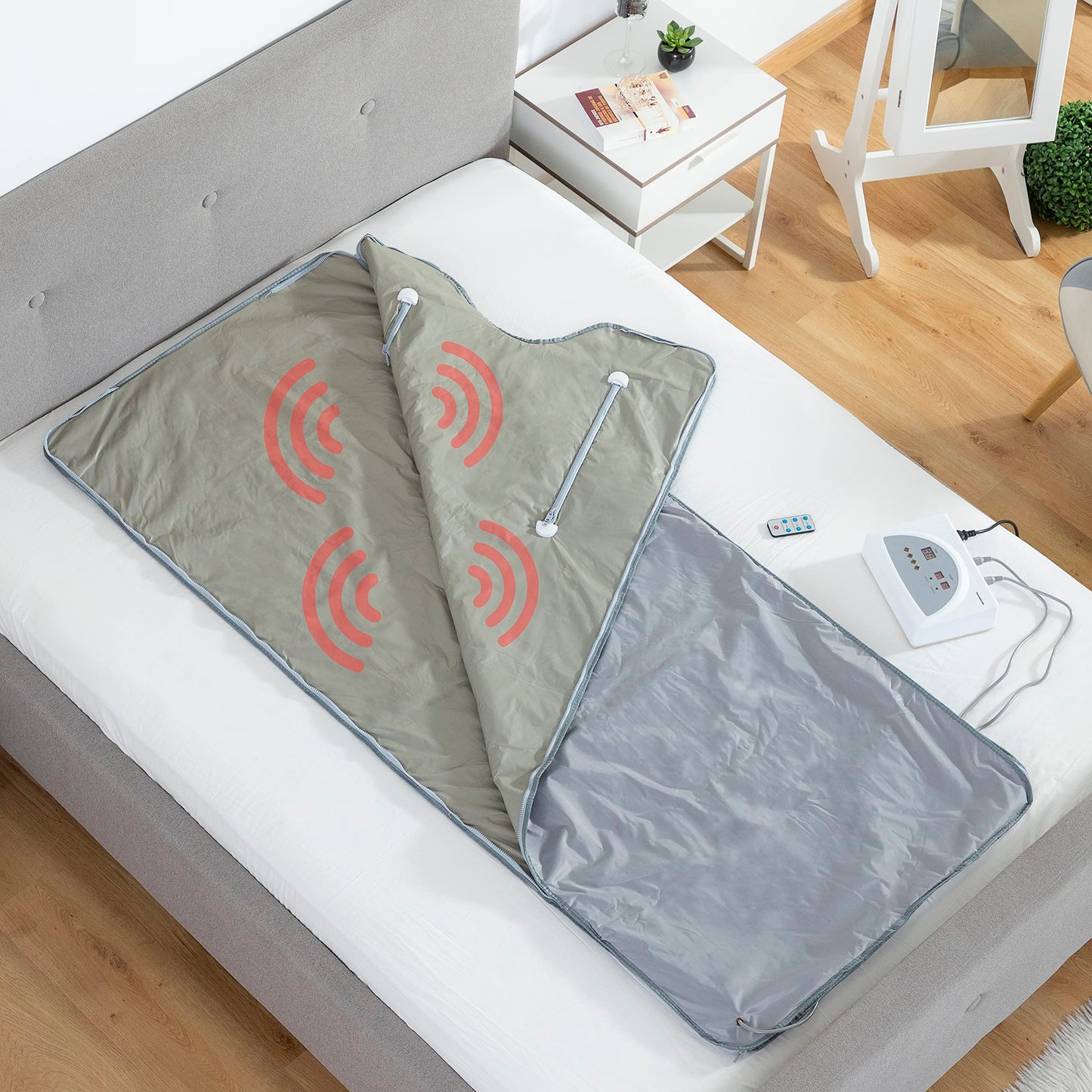 InnovaGoods - Infrared sauna blanket, full body thermal blanket for fat and toxin elimination, 2 independent heating zones, remote control, Gray, Small Single, Acrylonitrile Butadiene Styrene.