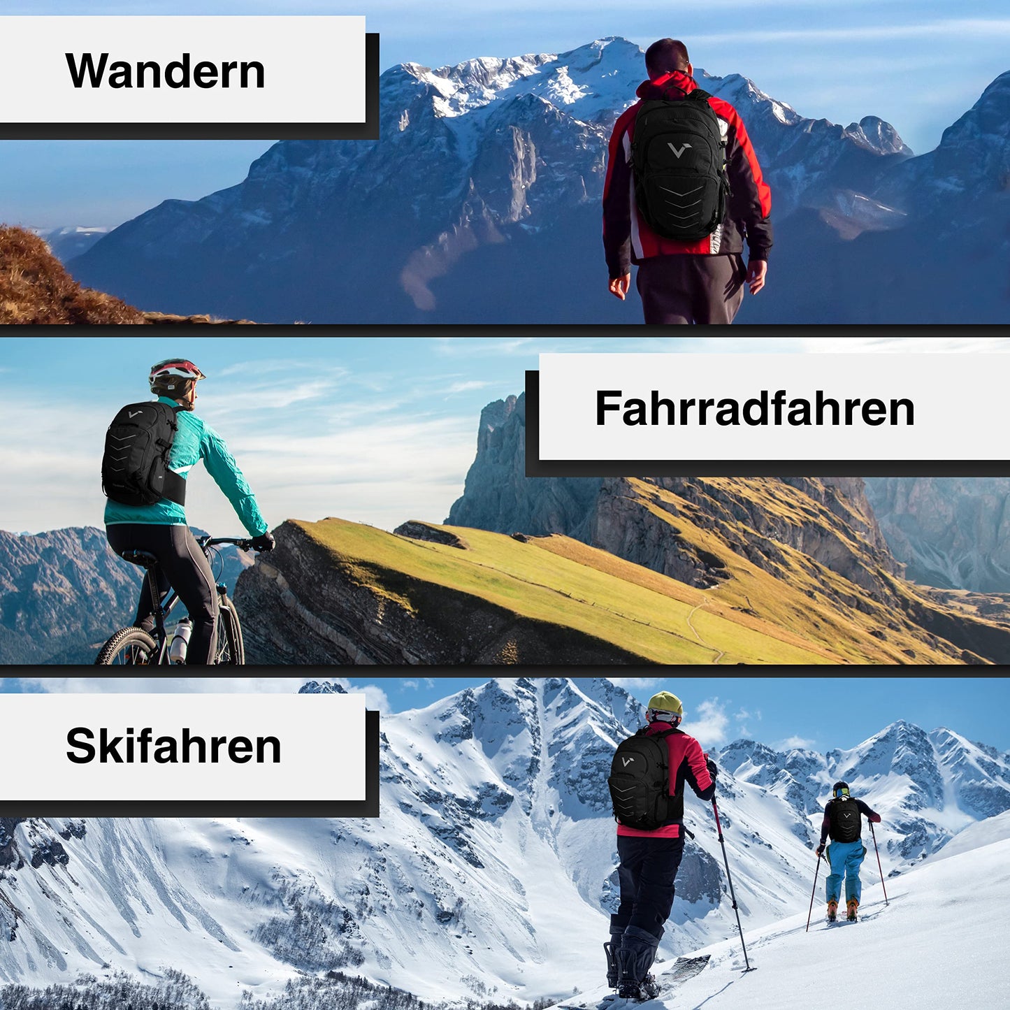 Valkental - Innovative backpack with perfect organization (22L) Expandable volume (No sweating) Hiking backpack, trekking backpack, cycling backpack & outdoor backpack - Waterproof & Reflective
