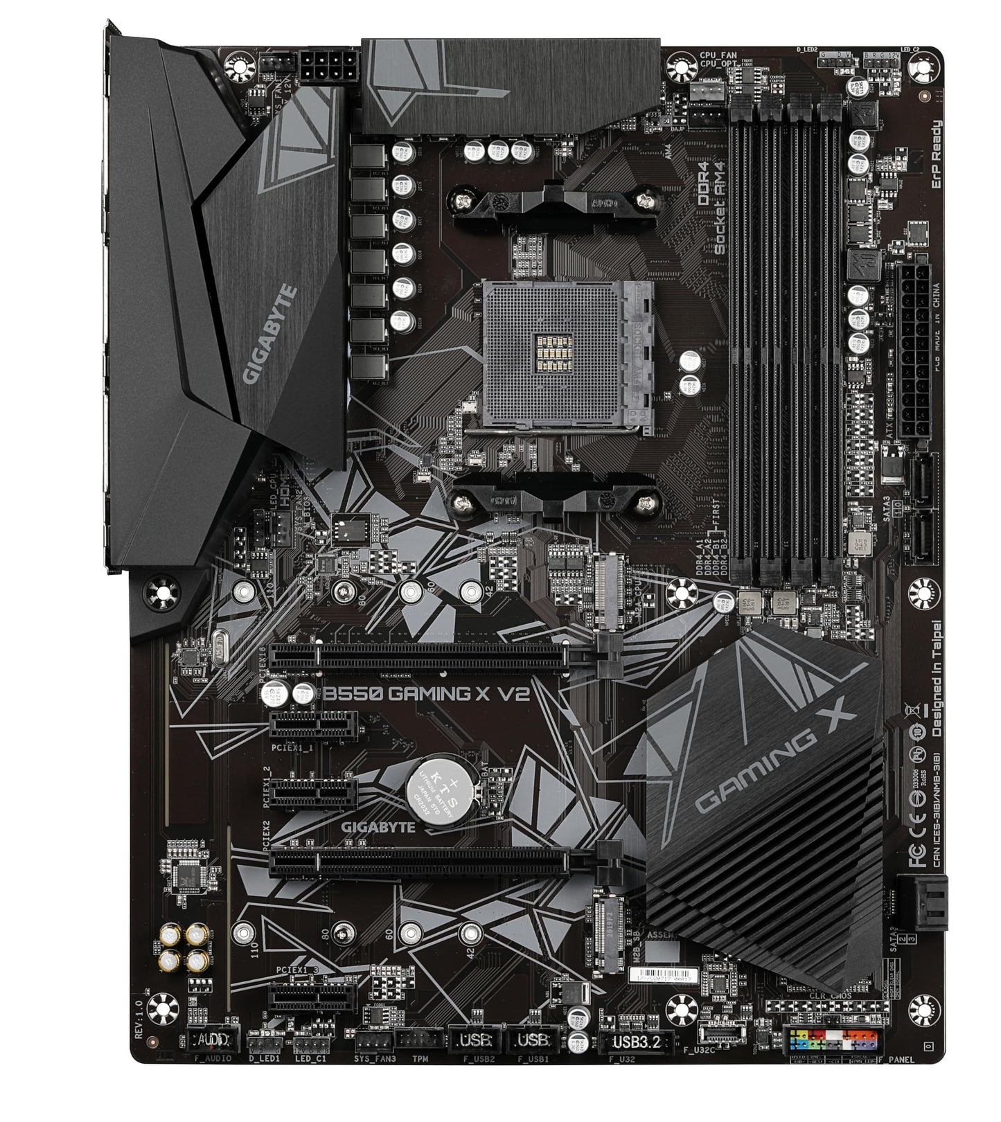 GIGABYTE B550 Gaming X V2 Motherboard - AMD Ryzen 5000 CPUs, 10+3 phase VRM, up to 4733 MHz DDR4, 1xPCIe 4.0 + 1xPCIe 3.0 M.2, 1GbE LAN, USB 3.2 Gen 2.