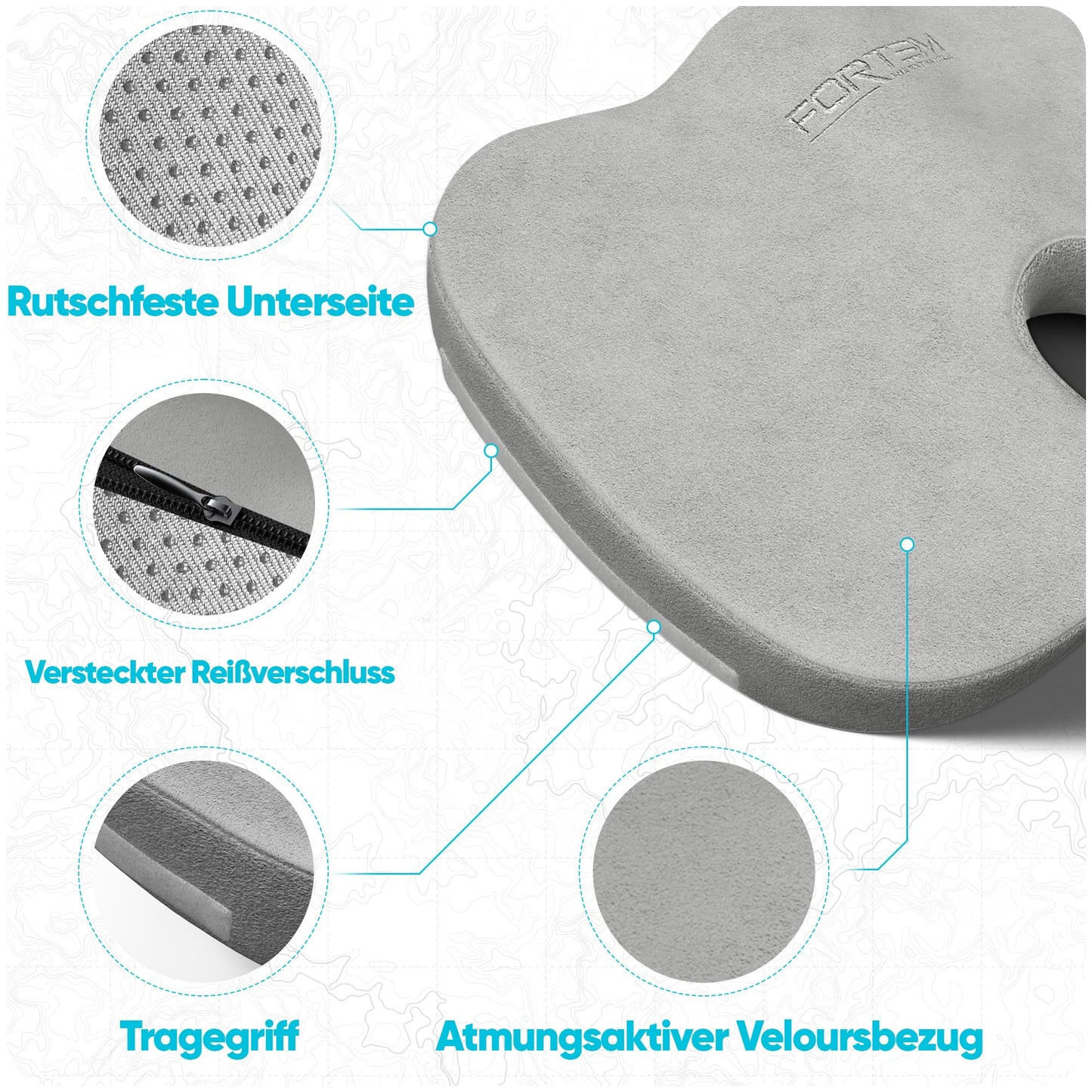FORTEM Seat Cushion, Office Chair Cushion, Memory Foam Desk Chair Pillow, Non-Slip Gaming Seat Cushion, Car Seat Cushion, Computer Chair Cushion, Washable Cover