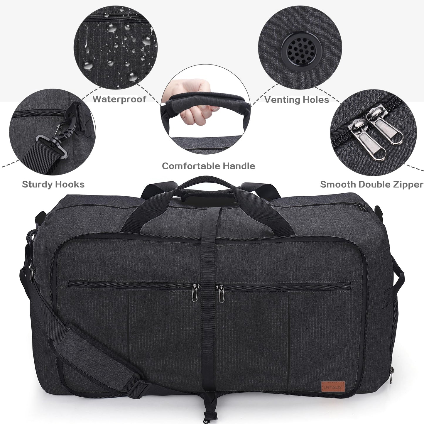 Urtala Foldable Travel Bag for Men & Women, 100L Large Weekender Overnight Bag with Shoe Compartment, Waterproof Carry-on Bag/Sports Bag