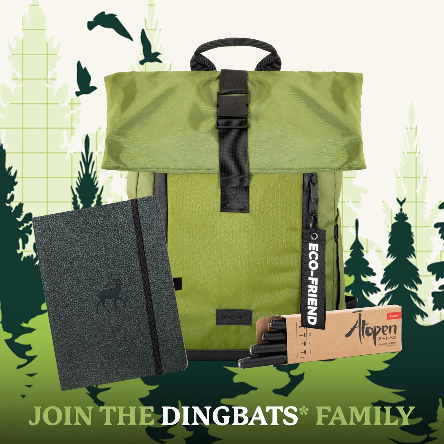 Dingbats* - Wildlife Notebook A5 Dotted - Softcover Journal made from vegan leather for work, travel journal, university notes - with elastic closure band
