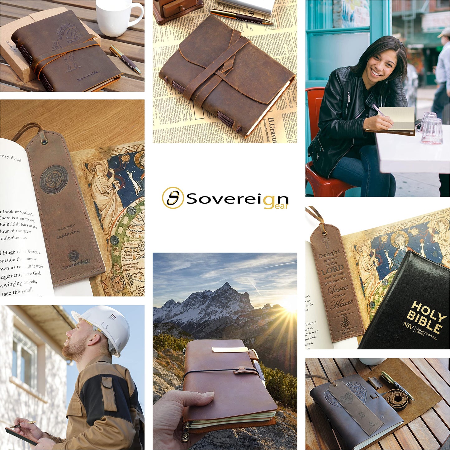 Leather diary notebook journal gift set with antique leather bookmark + pen, handcrafted writing 18x13cm unlined leather bound daily notepad for men & women travel journal
