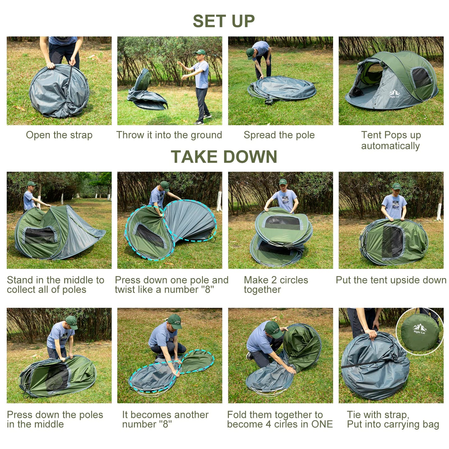 Night Cat 4-Person Waterproof Backpacking Tent: Camping tent for outdoor sports, picnicking, hiking, and traveling.