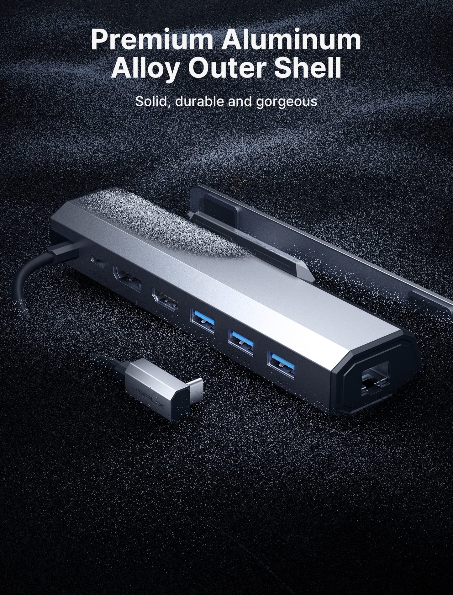 JSAUX 7-in-1 Docking Station compatible with Valve Steam Deck/OLED/ASUS ROG Ally/Lenovo Legion go/MSI Claw, featuring 4K@60Hz HDMI & DisplayPort, Gigabit Ethernet, 3 USB A 3.2, and USB C 100W-HB0702.