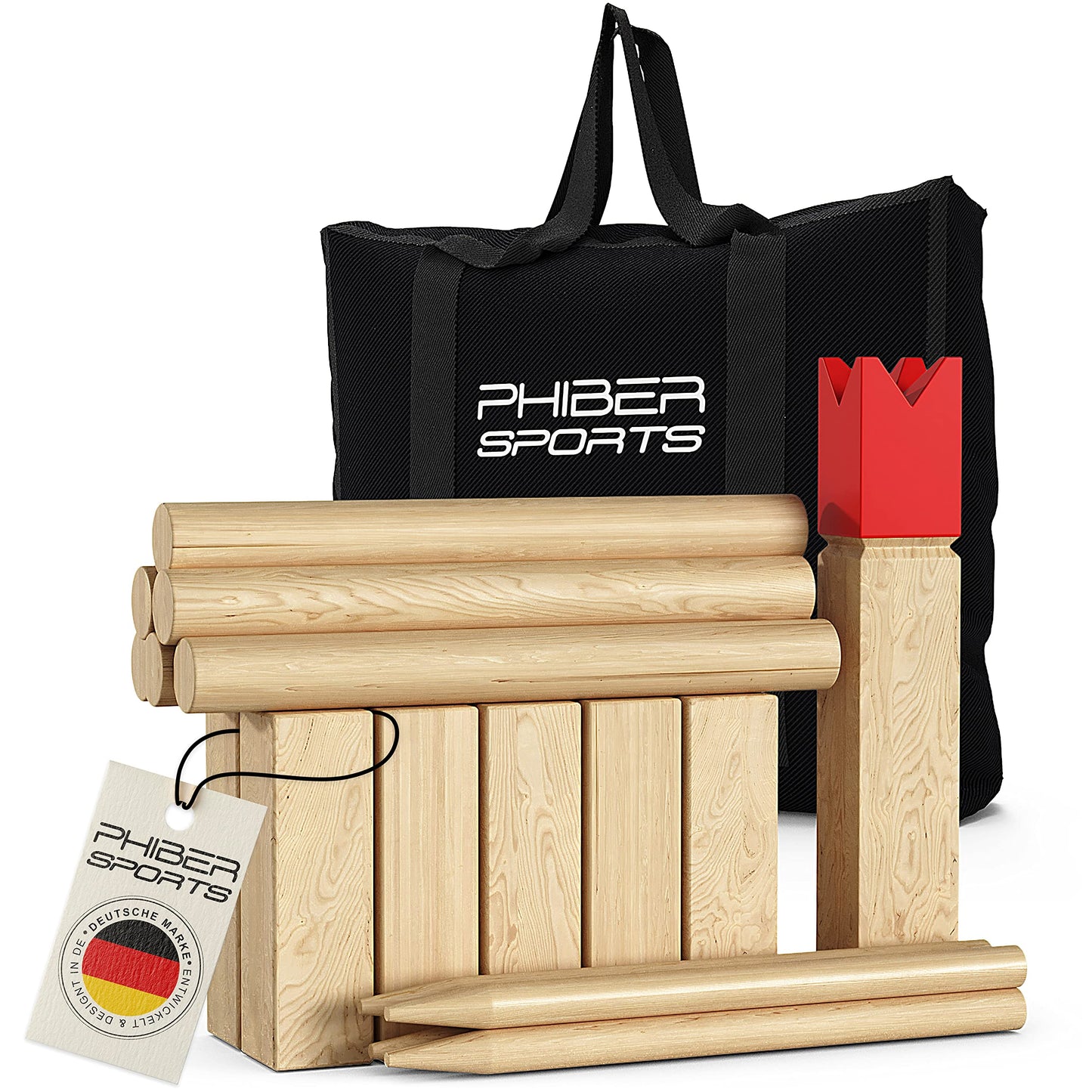 Kubb Viking Game made of premium quality wood - Solid wood construction - Comes with a convenient carrying bag - Outdoor chess game - Wooden game for kids and adults of all ages, 2-12 players