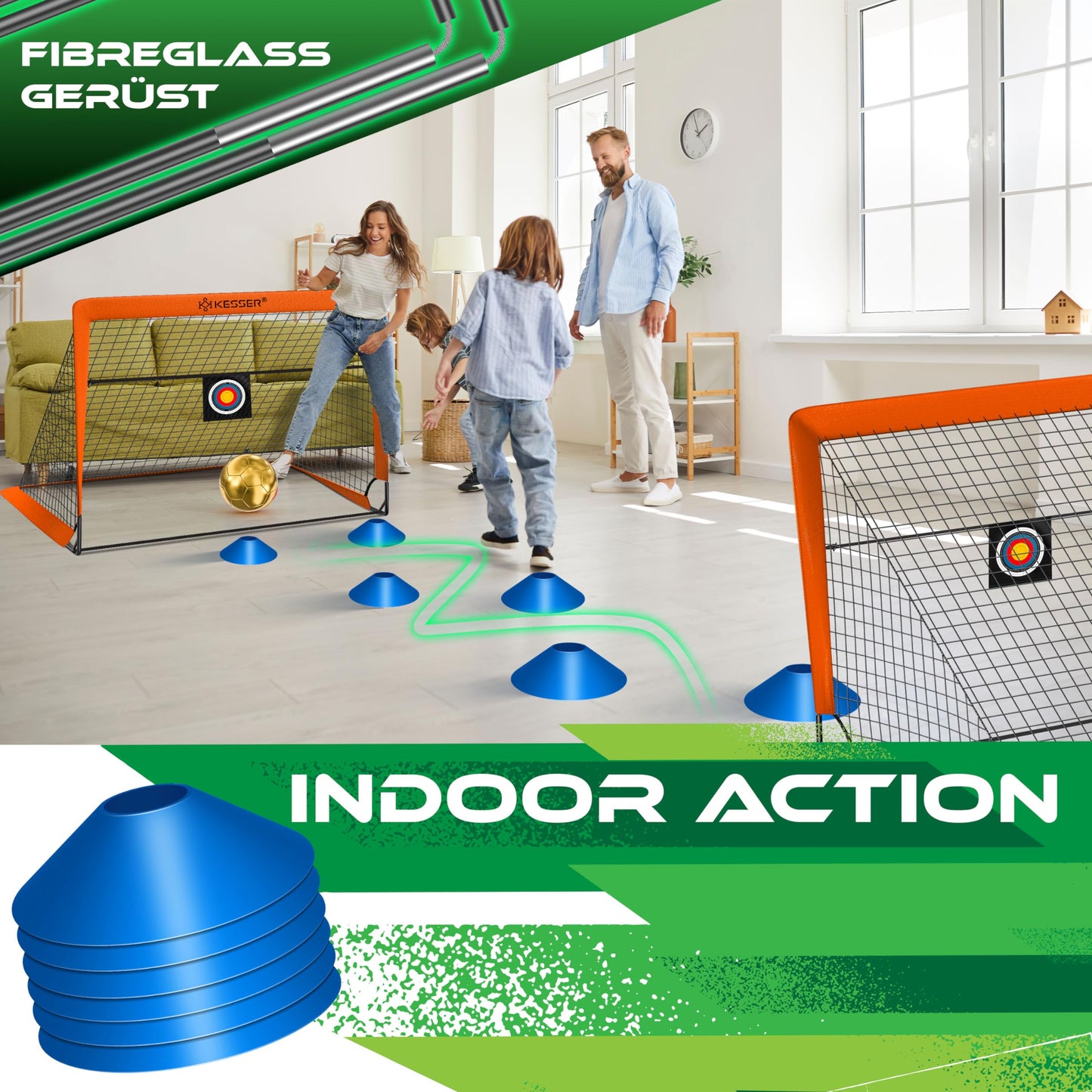 KESSER® Soccer Goal Kids Pop-Up 2er Set | Soccer Goals Foldable with Fiberglass Poles & high-quality Goal Nets for Indoor, Outdoor & Garden | With Carry Bag Cone Pump Target Orange