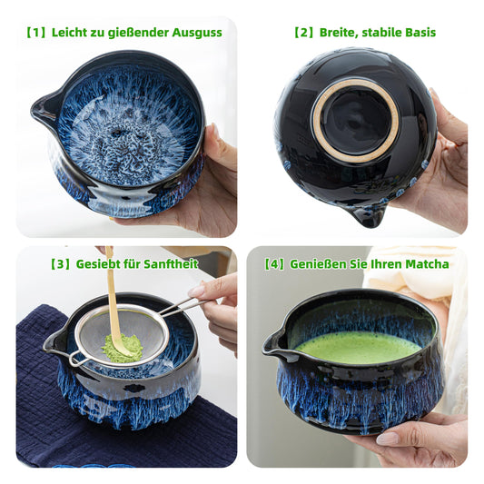 TEANAGOO Matcha Set, Matcha Whisk, Matcha Bowl with Spout (Chawan), Junware-Blue, Matcha Tea Set for Breakfast/Latte, Gift for Matcha Lovers, Matcha Whisk and Bowl with all accessories.