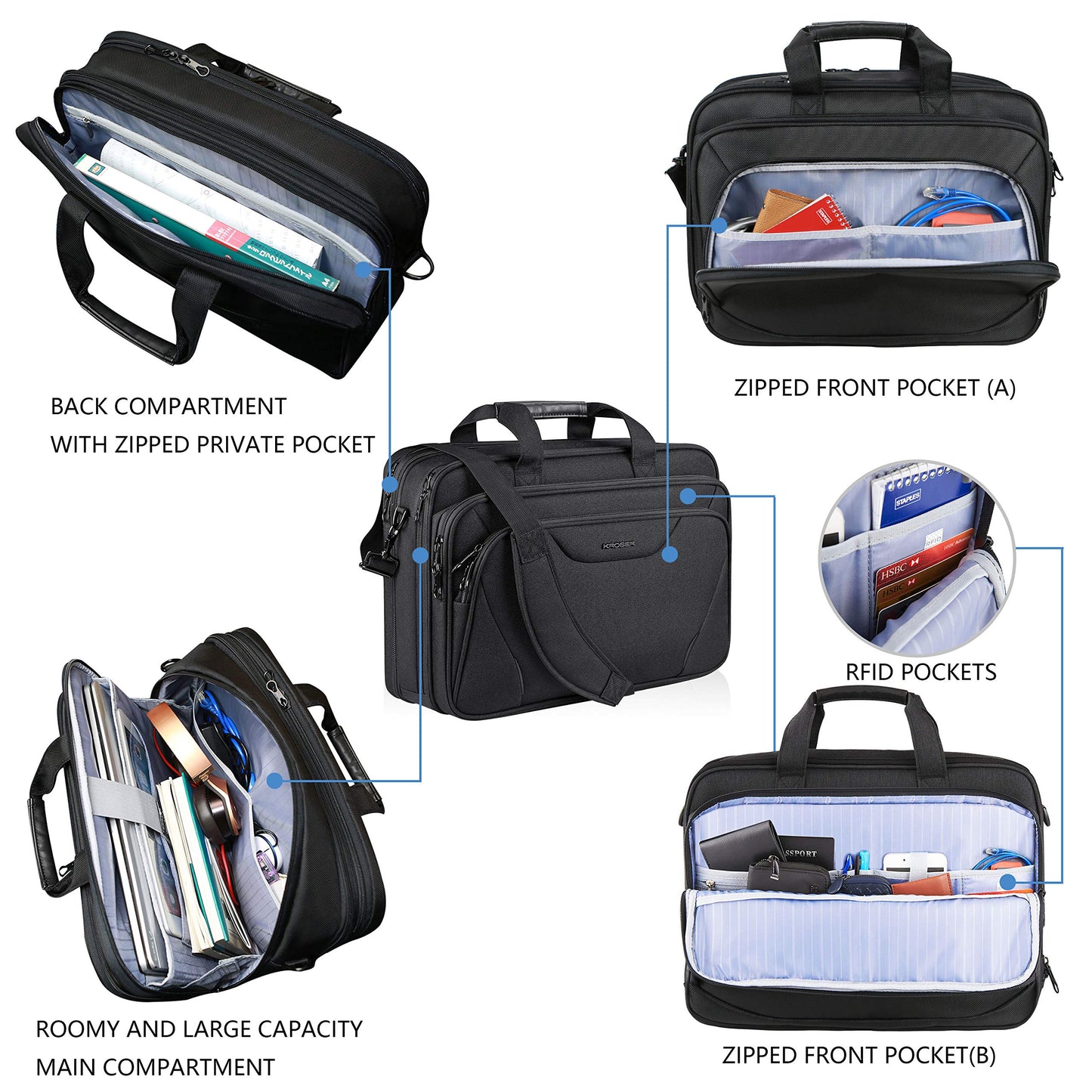 KROSER 18-inch handbag, laptop bag up to 17.3 inches, waterproof, expandable, document bag with shoulder strap, for travel/business/school/men/women, laptop bag.
