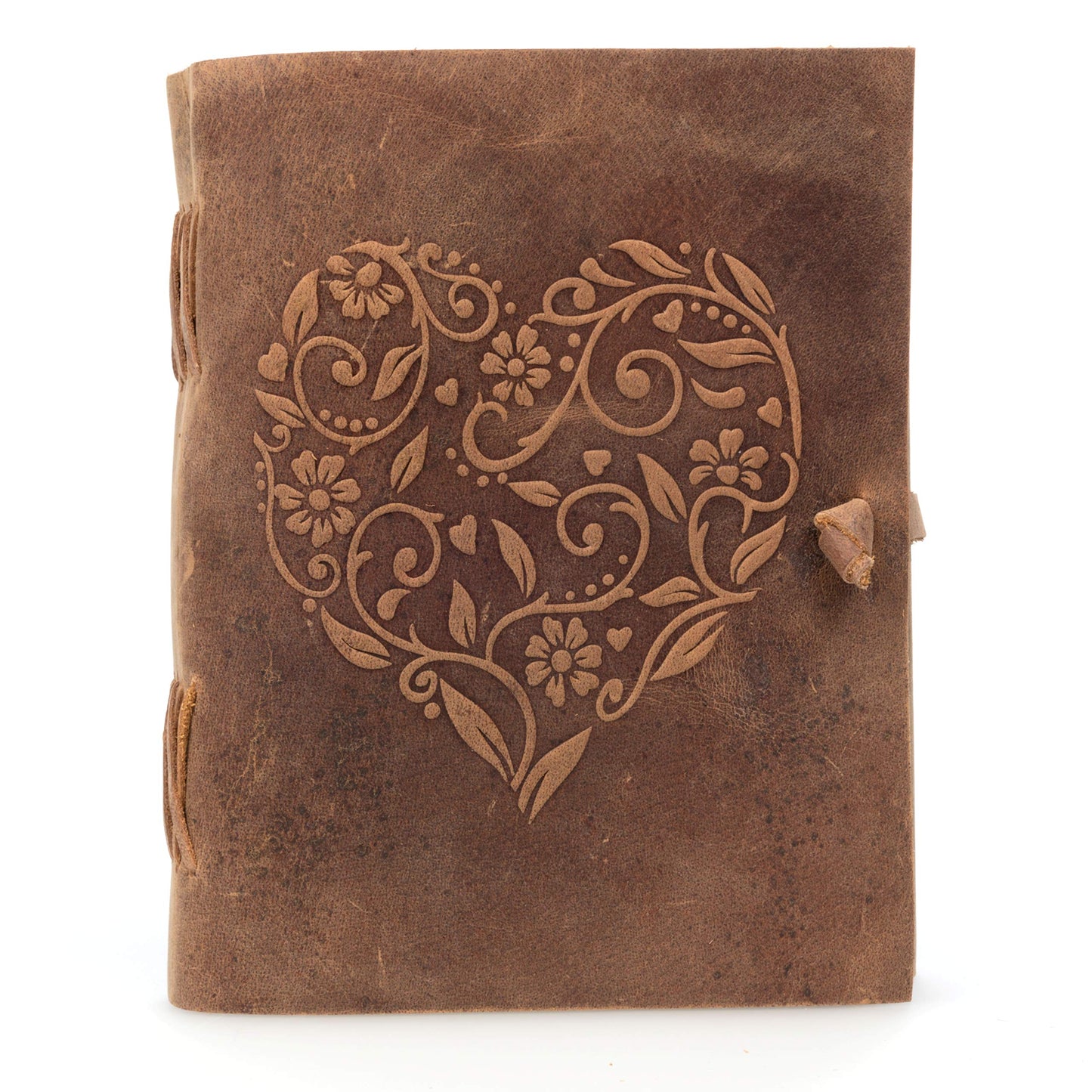 Moonster leather notebook with embossed heart design A5 size 240 pages of blank acid-free cotton paper. Handmade retro journal, sketchbook, hand-lettering book, photo album.