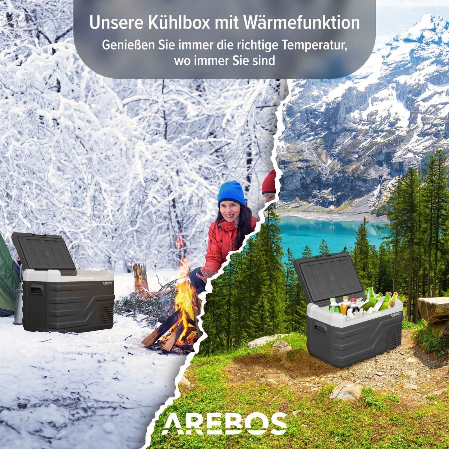 Arebos Compressor Cooler Box 35 liters | Electric Freezer Box with APP & Smart Control | Portable Cooler with USB connection | up to -20 °C | 12/24 V 230V | for Car, Truck, Camping, Boat, RV