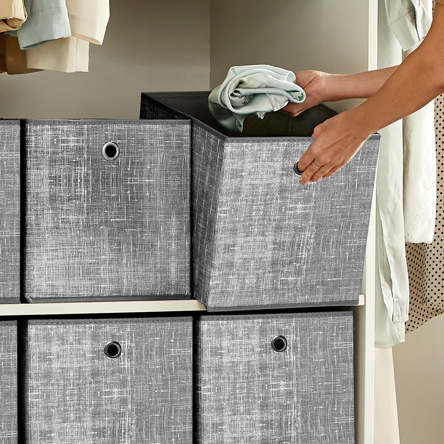 SONGMICS Storage Box, Set of 6, Storage Boxes made of non-woven fabric with handles, Storage Boxes, 30 x 30 x 30 cm, Organizer Box, for cube shelf, foldable box, clothes storage, grey marl RFB02LG-3.