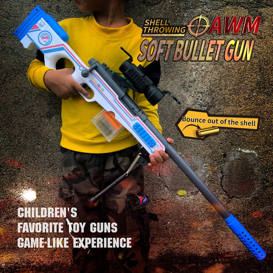 AGM MASTECH AWM shell-throwing blaster shot gun, 40 official darts, 4-dart clip, 2 magazines, blaster toy game set for boys, kids, and adults (white)