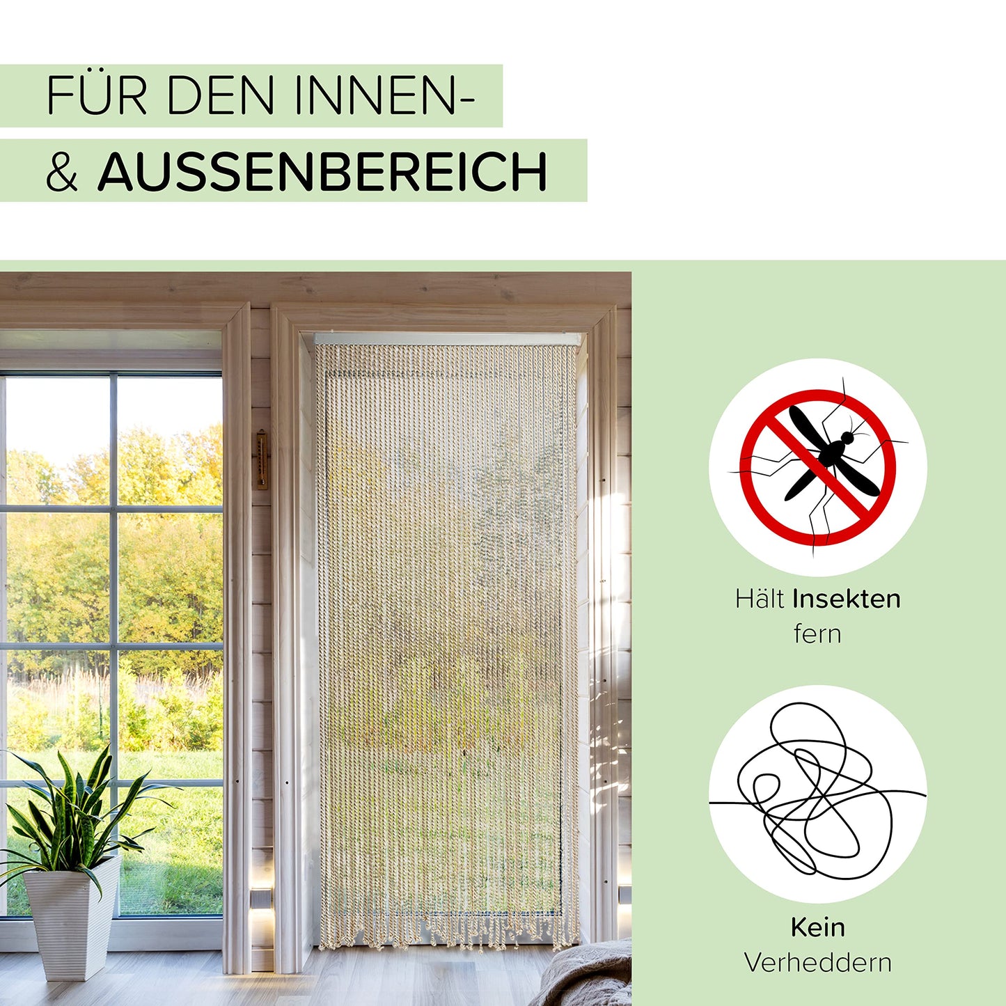 Kobolo rope curtain MARITIME | 90x185 cm | 54 strands | beige | decorative, handmade door curtain | maritime string curtain as a fly screen & privacy for balcony, terrace & windows