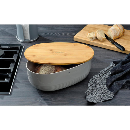 kela Bread Box grey with ventilation holes in bamboo lid 37.5x23x14cm, plastic bread bin, NAMUR, bread storage box