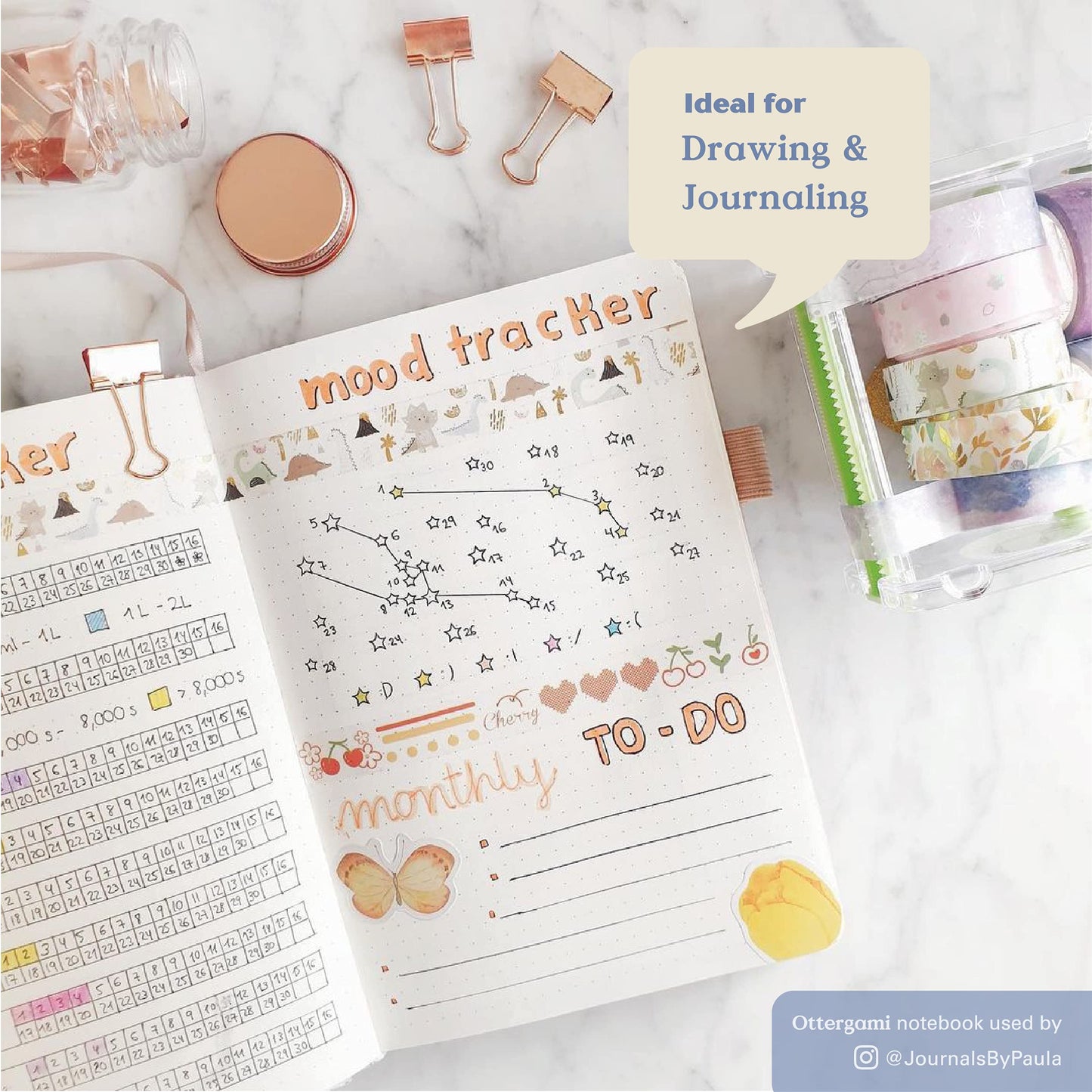 Ottergami Bullet Journal Notebook dotted - High-quality, thick paper with 150 g/m² - The Classic A5 dotted Bullet Journal with pre-printed dots and extra templates.