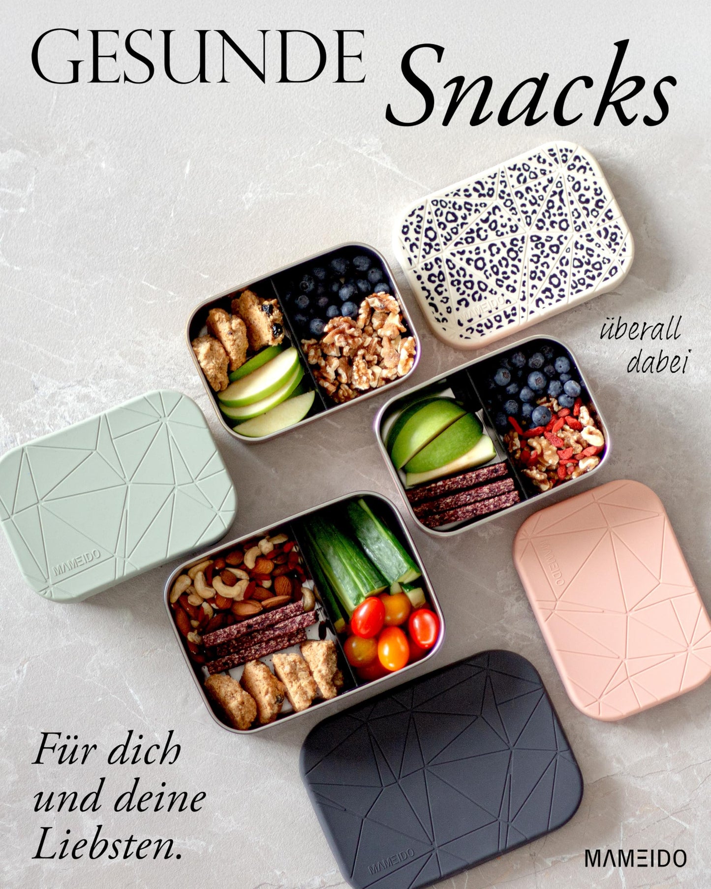 MAMEIDO Stainless Steel Lunch Box 800ml with flexible divider & silicone lid. Ideal for adults and kids, with compartments for snacks. (Cotton Candy, 0.8l)