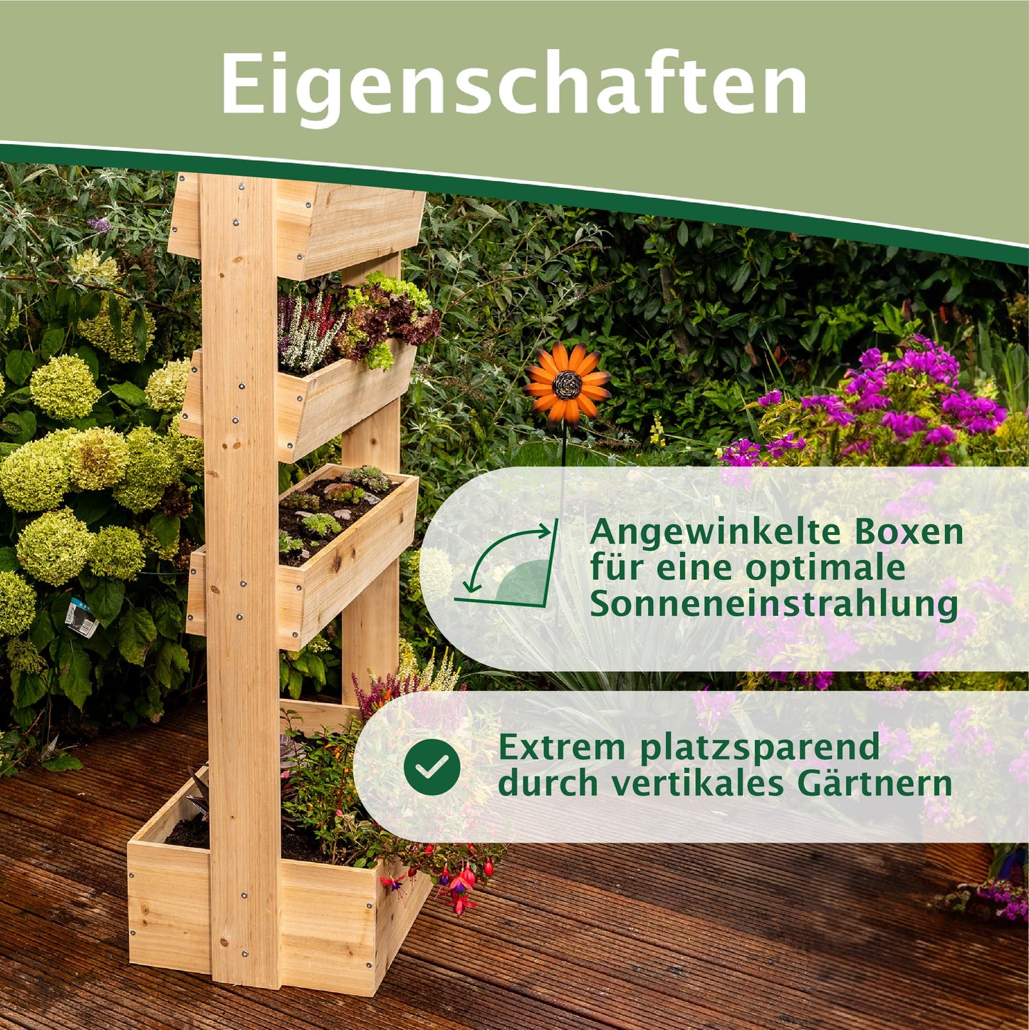PFLANZENHOLZ® Premium Cedar Plant Stand - Space-saving wooden raised bed for balcony and garden - Plant shelf including fleece and copper design pegs - Dimensions 135x85x45 cm (Type: PT001)