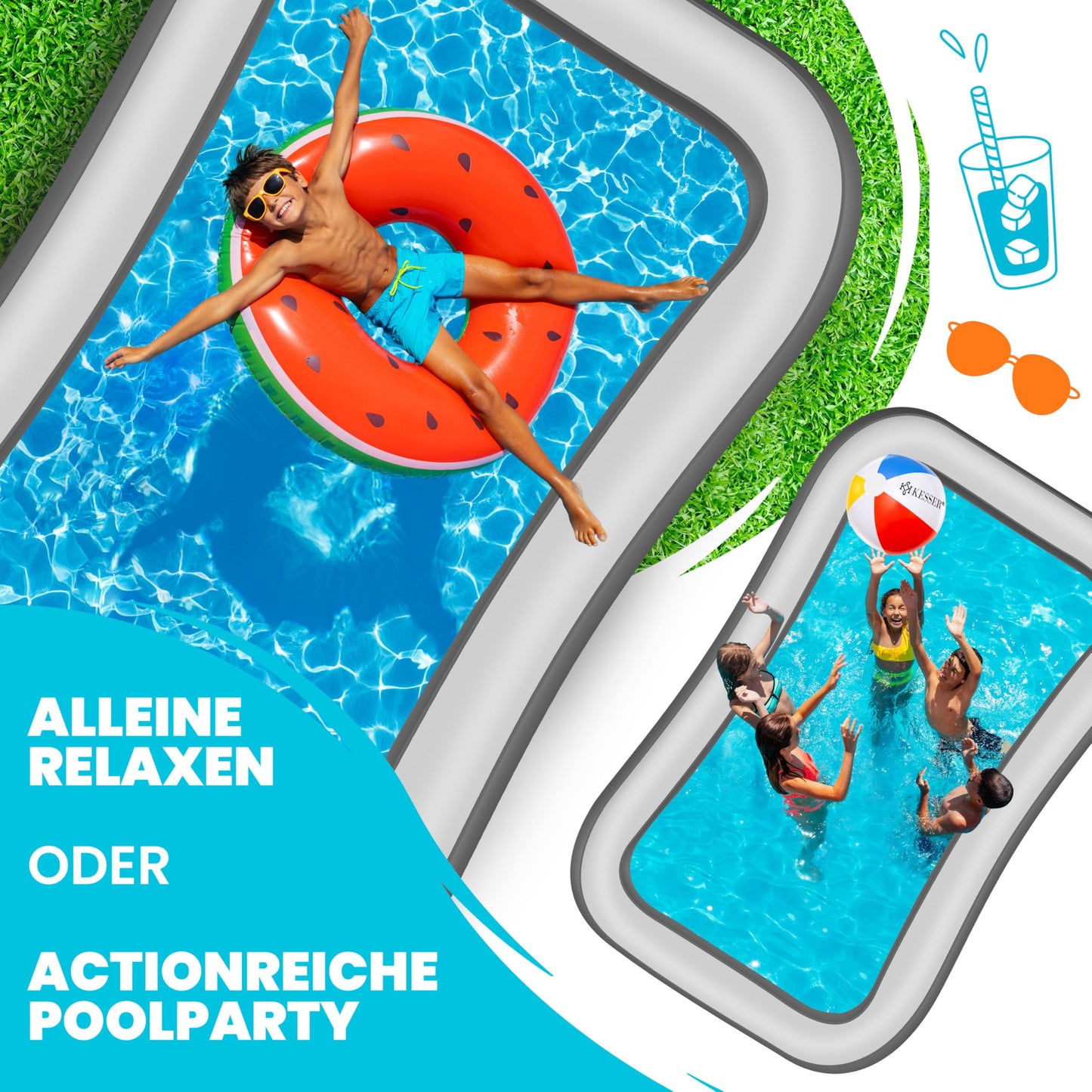 KESSER® Inflatable Pool Family Pool for Kids and Adults Garden Swimming Pool Family Swimming Pool Summer 305x183x56 cm Paddling Pool 1180 Liter Capacity Child-Friendly Includes Repair Kit & Ball