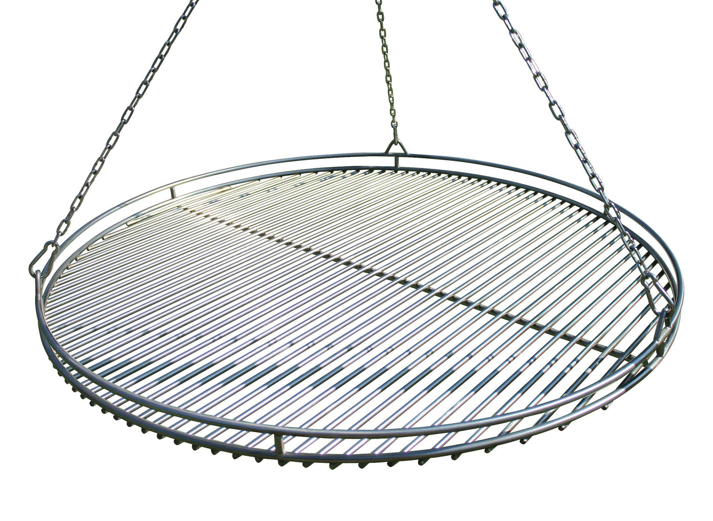 VEIKIN DESIGN Stainless Steel Grill Grate Ø 60 cm with railing, chain set, and swivel rope, Round Grill Grate for Swing Grill, Heavy-duty, Professional Grill Grate, Handmade in Germany