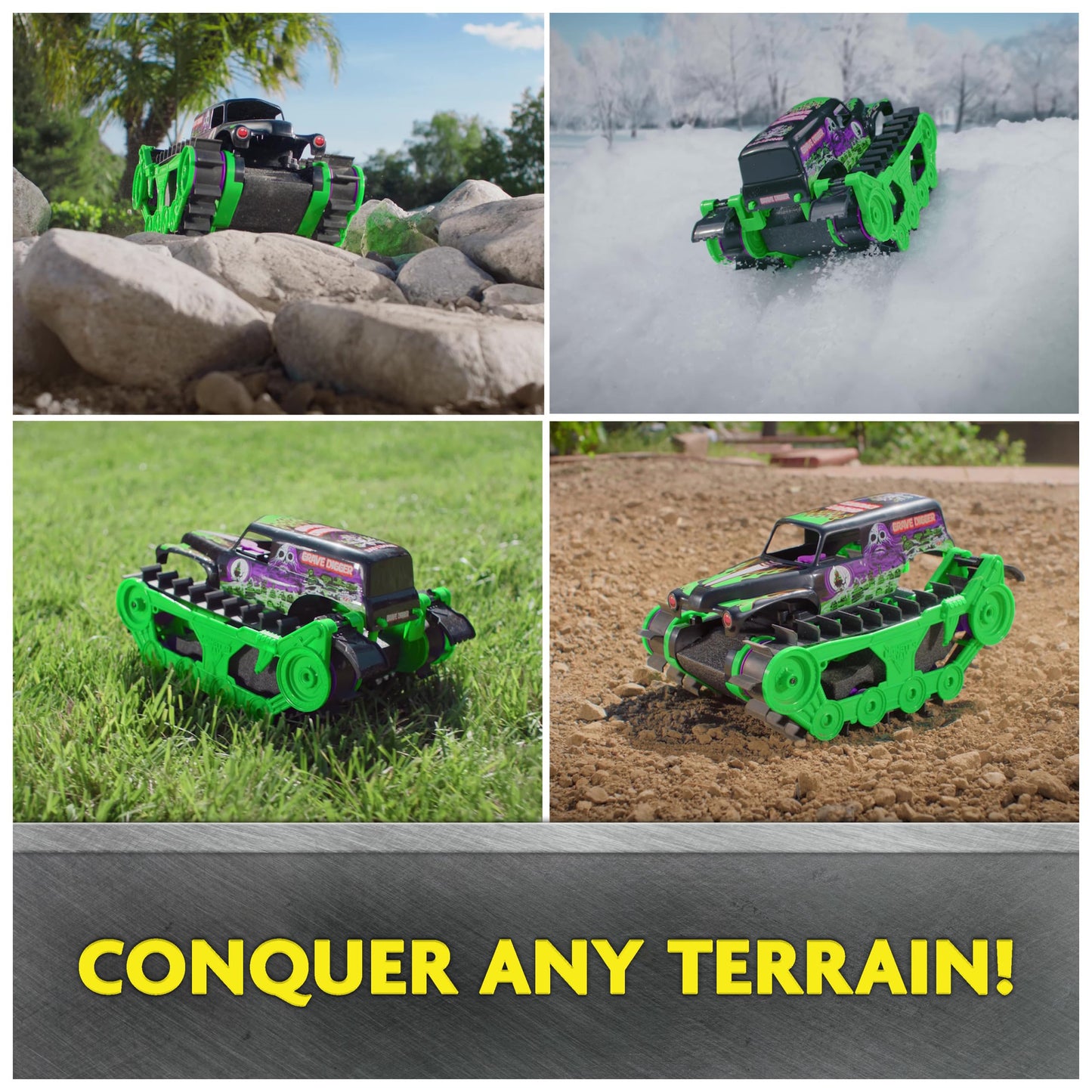 Monster Jam Official Grave Digger Trax All-Terrain Remote Control Outdoor Vehicle, Scale 1:15, Toy for boys and girls ages 4 and up.