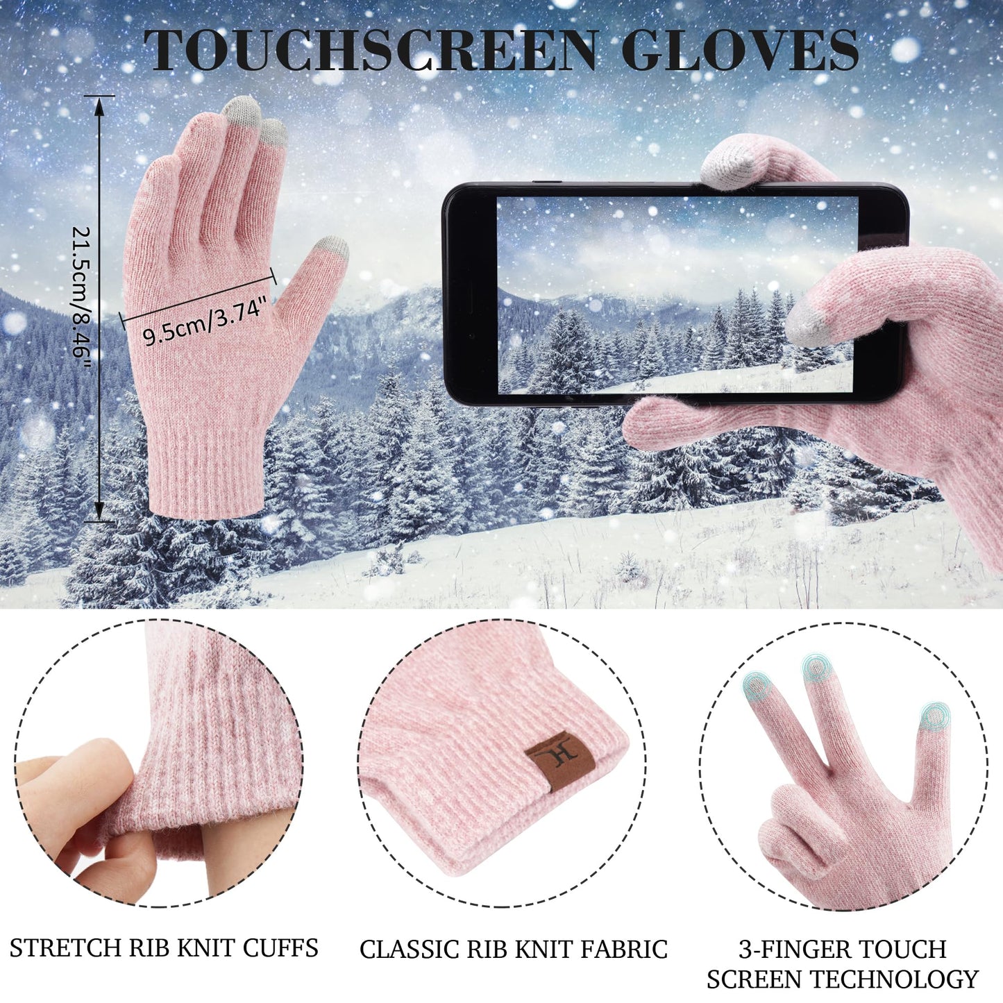 ZASFOU Women's Winter Hat Scarf Touchscreen Gloves Set Thermal Beanie Knit Tube Scarf Winter Gloves Gift for Women