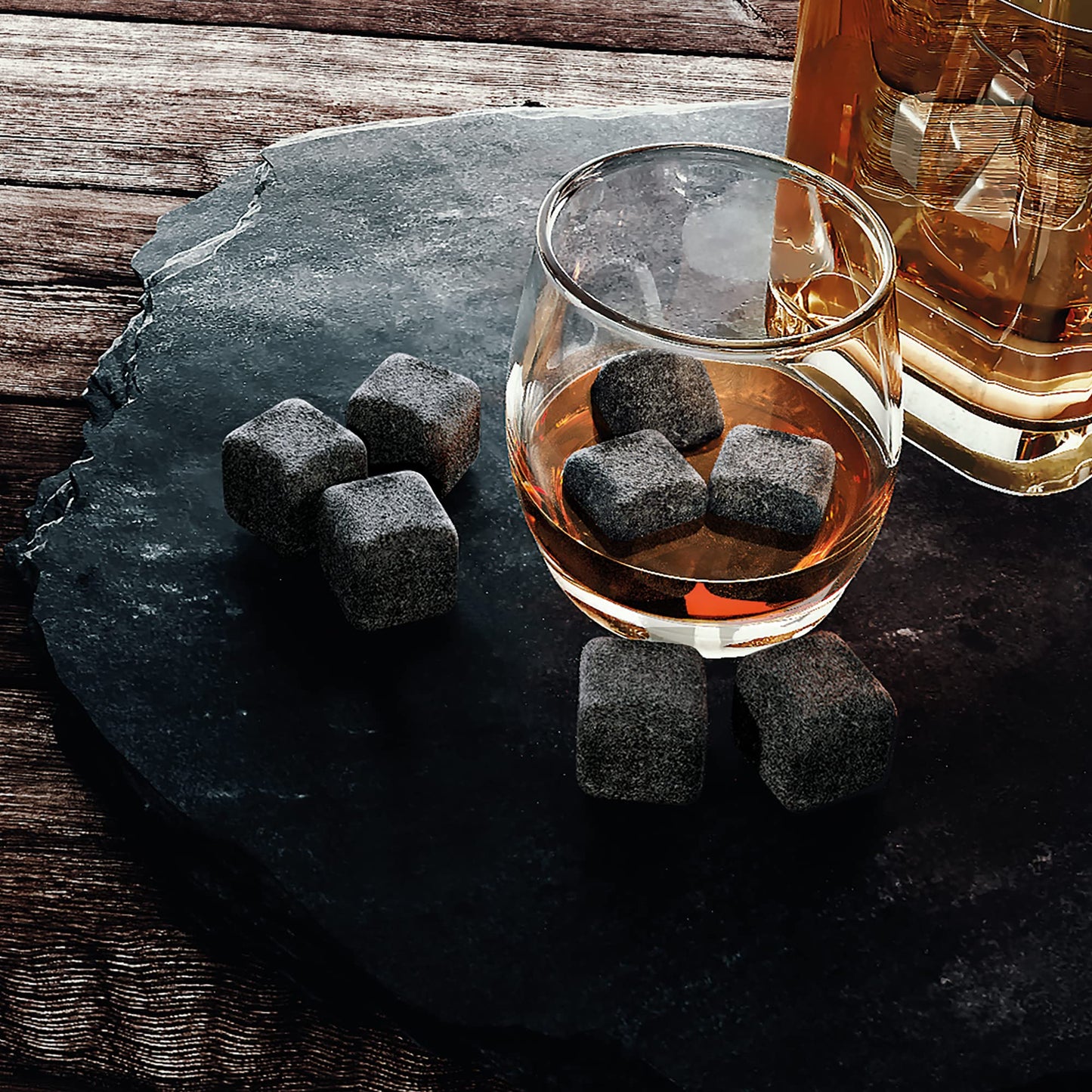Whiskey Stones Set - 12 Reusable Basalt Ice Cubes, Tongs + Cloth Bag, Whiskey Ice Cubes Cooling Stones Bar Accessories Cocktail Rocks Gin Stones Decorative Accessories Gift Whisky Stones