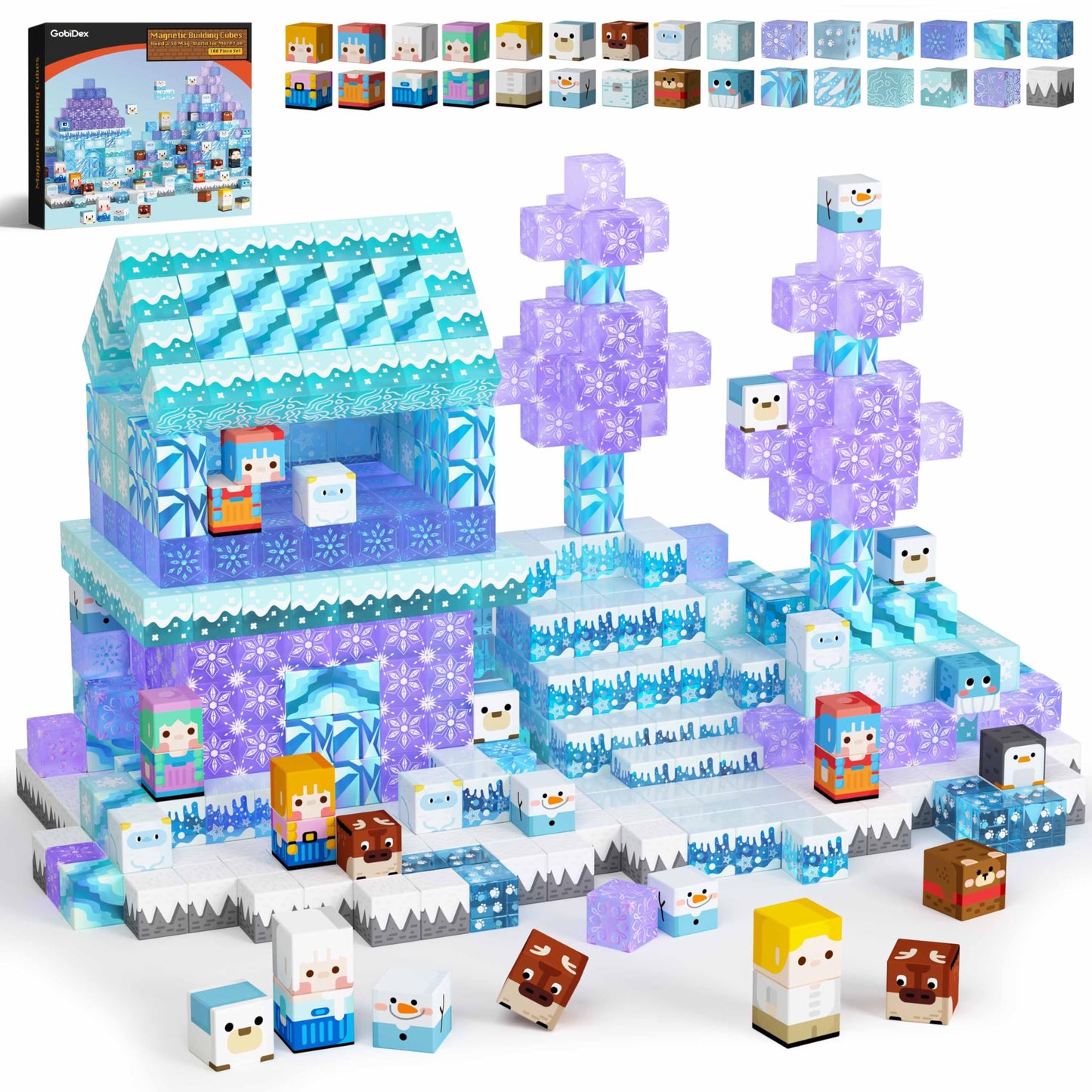 GobiDex Magnetic Building Blocks 100 Pieces, Snow World Frozen Magnet Blocks for Girls, Creative Learning Toy & Construction Set for Kids, Princess Game from 3-6, 4-8, 5-10 Years