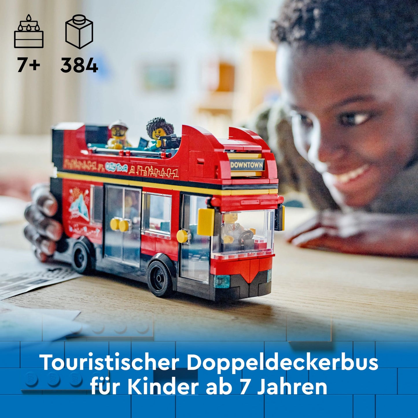 LEGO City Double Decker Bus, Double Decker Toy Bus, Vehicle Playset for boys and girls aged 7 and up, includes 5 figures, including one baby in a stroller 60407