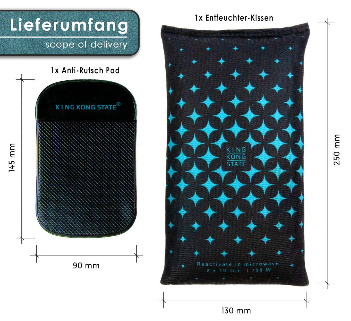 King Kong State Car Dehumidifier - Dehumidifier Cushion 1kg for foggy car windows - with reusable anti-fog filling and anti-slip pad, Dark Gray, Standard