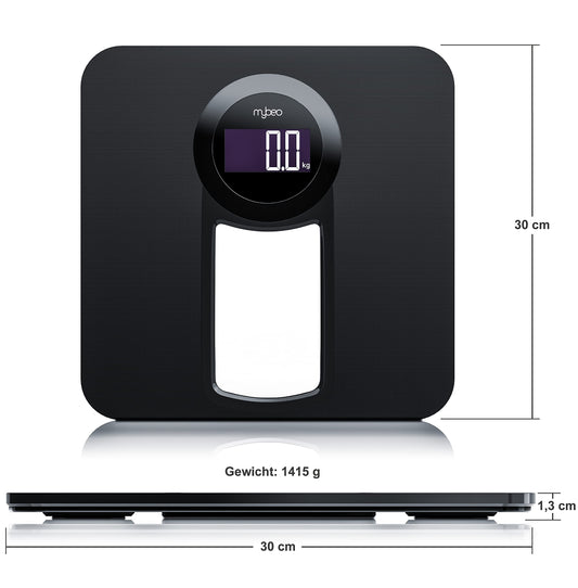 Bathroom scale, body scale with high-precision sensors, digital scale with step-on technology, weight scale made of safety glass, scale with LCD display and LED backlight.