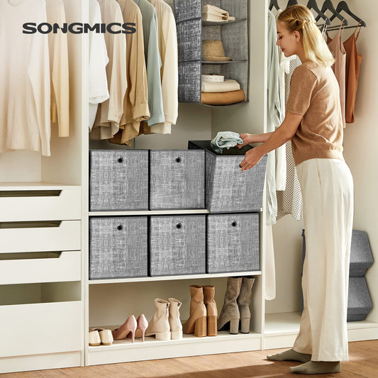 SONGMICS Storage Box, Set of 6, Storage Boxes made of non-woven fabric with handles, Storage Boxes, 30 x 30 x 30 cm, Organizer Box, for cube shelf, foldable box, clothes storage, grey marl RFB02LG-3.