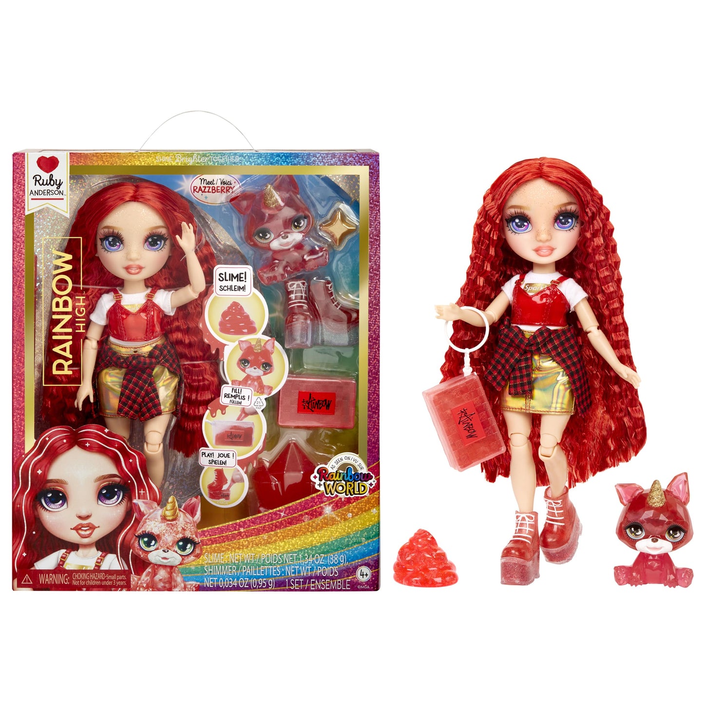 Rainbow High fashion doll with slime & pet - Ruby (Red) - 28 cm Shimmering doll with glitter slime, Magical pet, and fashion accessories - Children's toy - Perfect for ages 4-12.