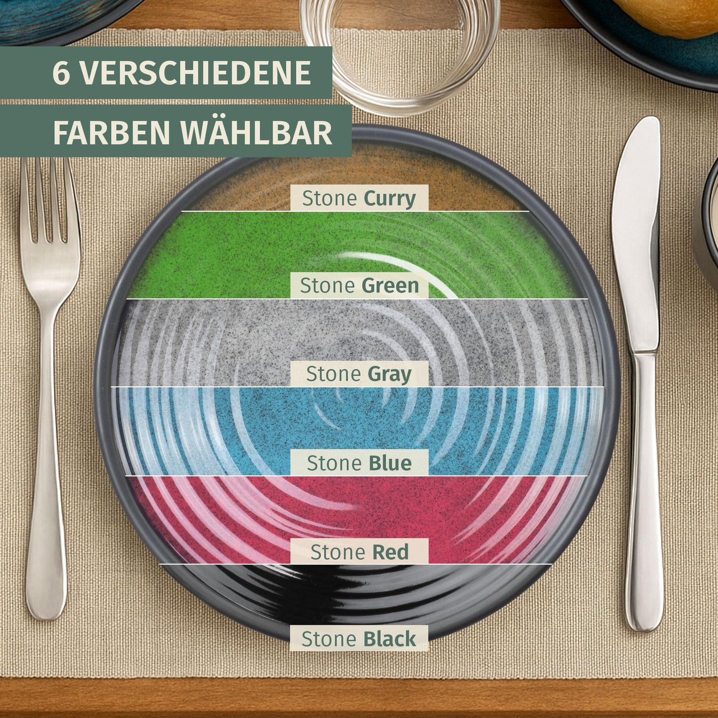 Melamine Camping Tableware Set for 4 Persons in Stone Grey Color, including 4 Stone Coffee Cups. Ideal for picnics, BBQs, and outdoor cooking.