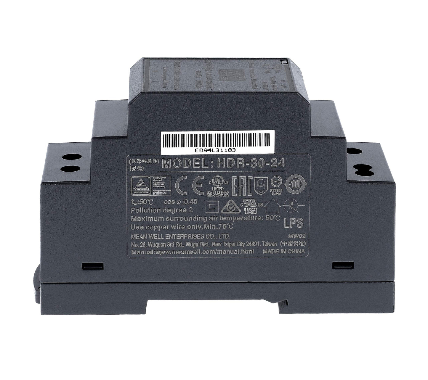 24 VDC | 1.5 A | 36 Watt | Mean Well HDR-30-24 DIN Rail Power Supply