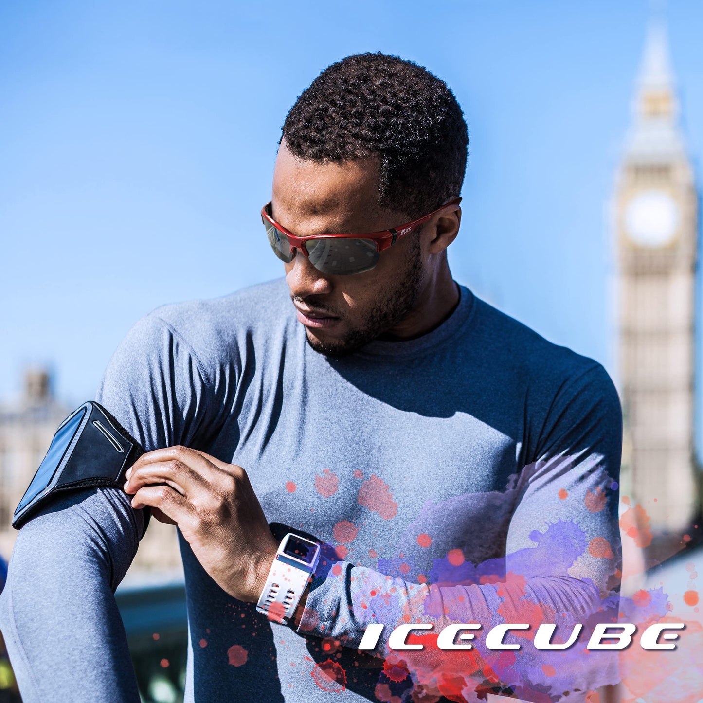 ICECUBE AVENTO Polarized Sport Sunglasses offer UV400 protection with anti-slip feature and lightweight frame - for both men and women while driving, running (Black/Grey Mirror)