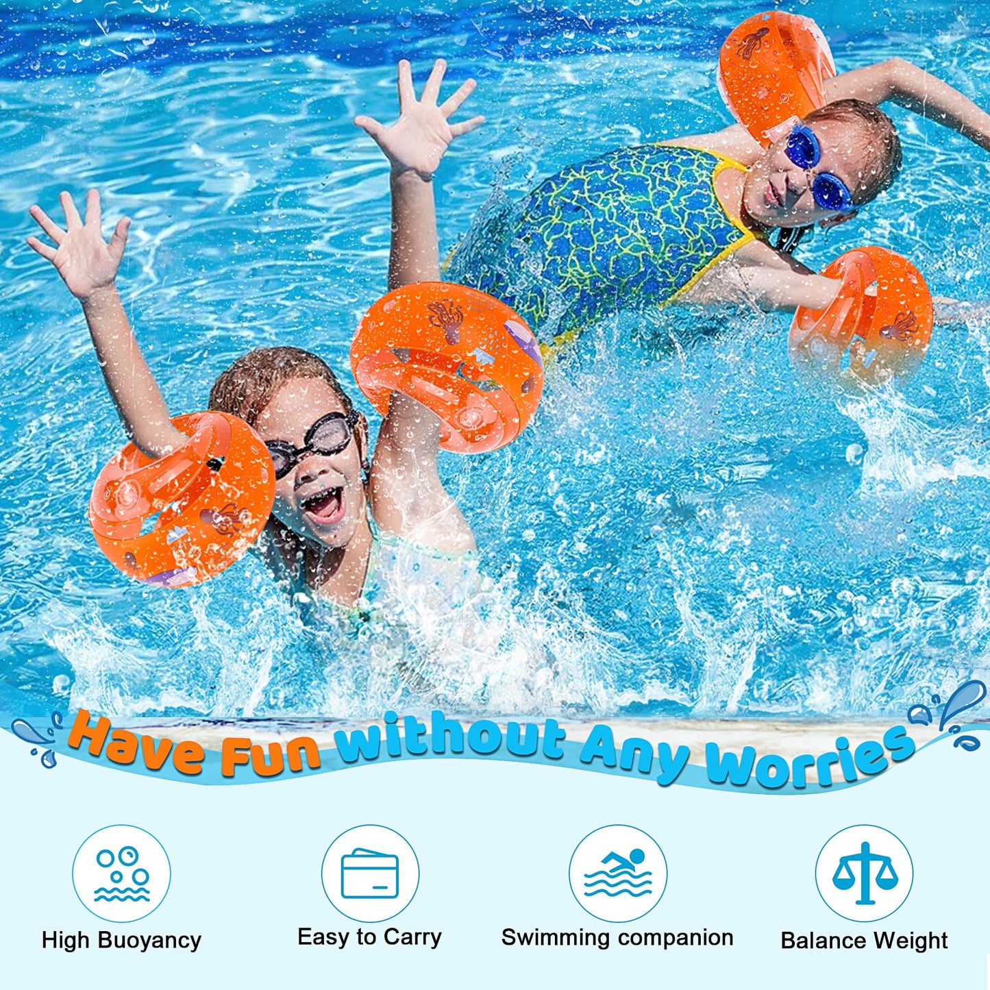 Swim floaties for kids 6-14 years, swim aid for babies from 6 years, recommended weight 20-40 kg, swim aids and safety devices for beginner boys and girls.