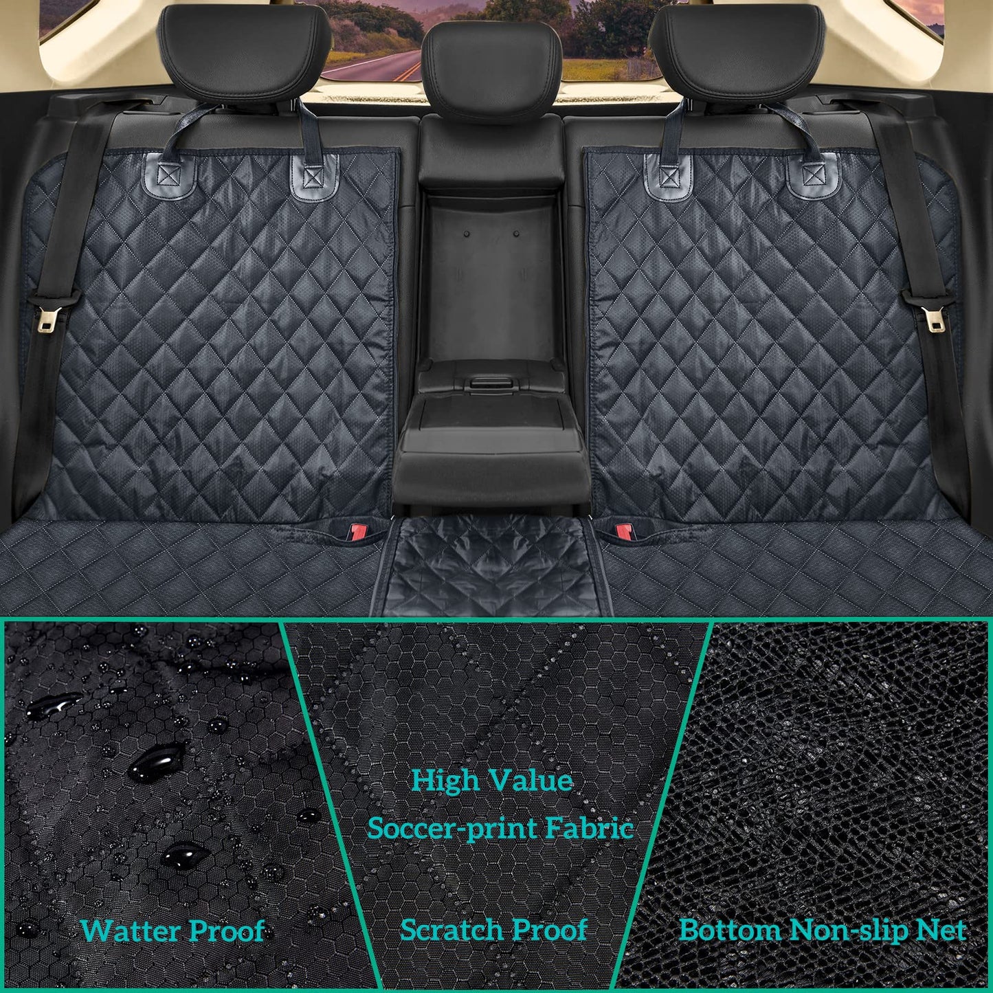 ANOSOSPECIAL Gray Dog Car Seat Cover for Back Seat, Pet-friendly and waterproof, universal fit, interior protection for car, van, SUV - perfect for kids and pets.