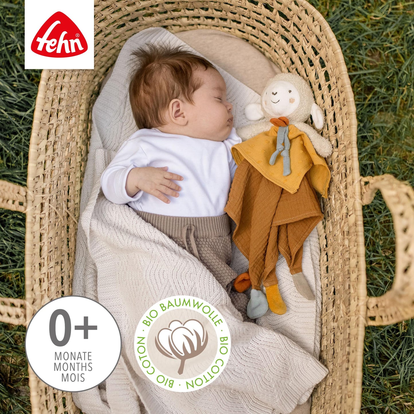 Fehn Cuddly Blanket Sheep fehnNATURE - Playmate & Fabric Snuggle Blanket made of organic cotton - with pacifier attachment - for babies & toddlers from 0+ months