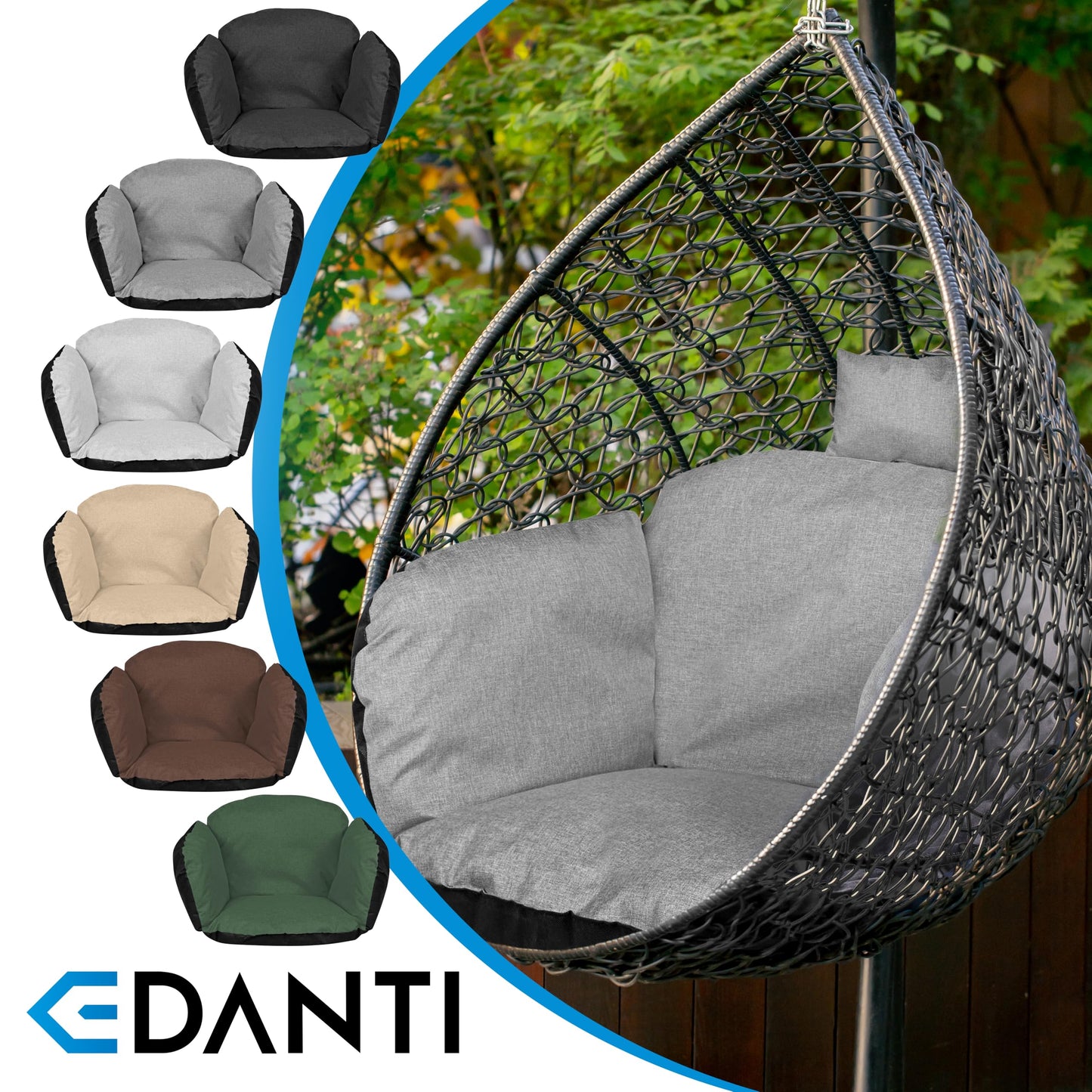 EDANTI garden cushion pad pillow for hanging chair stork nest hanging basket swing waterproof decorative chair 112x113 cm + headrest