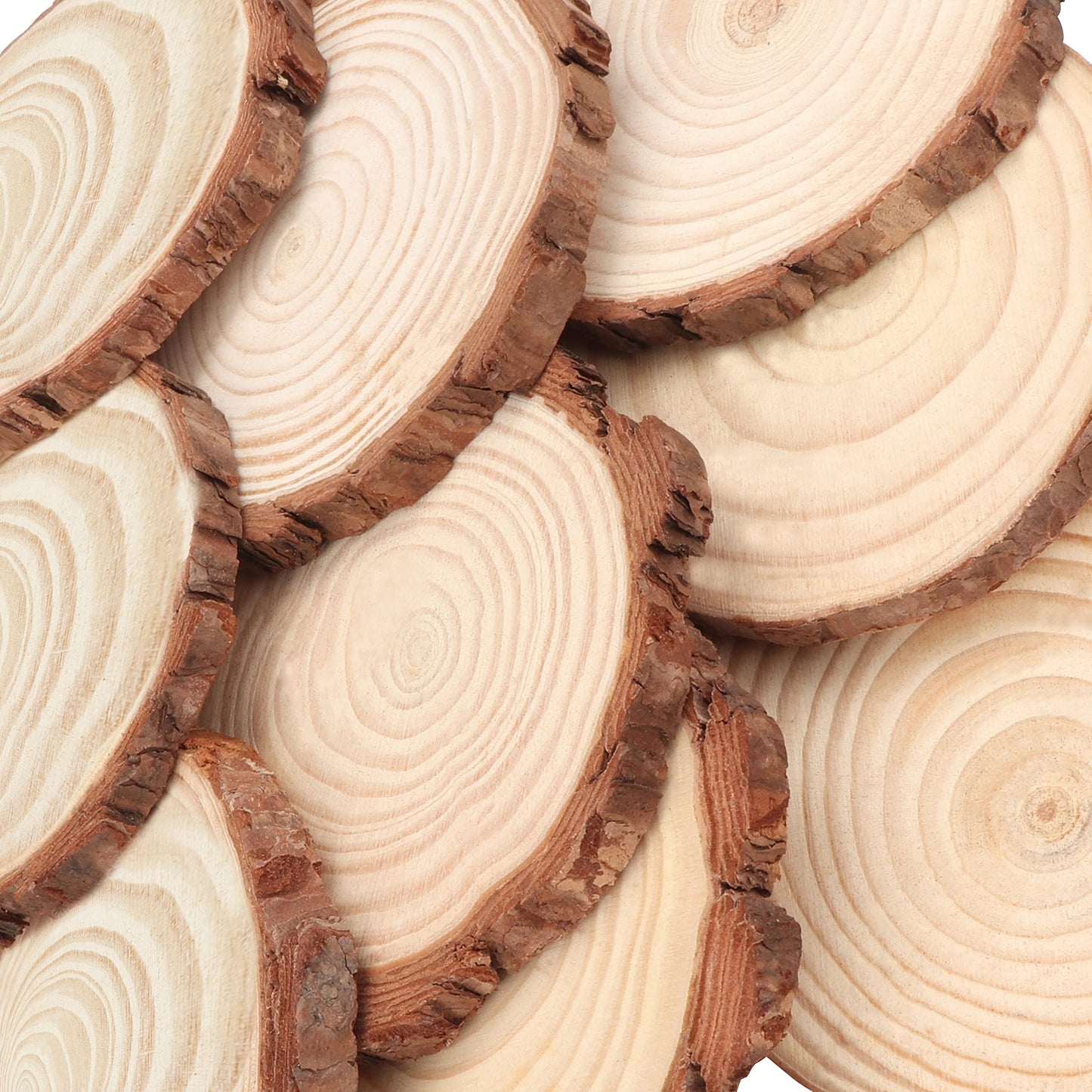 Kurtzy Unfinished Natural Wood Slices (20 pcs) 12-14 cm diameter, 10 mm thick - Rustic Smooth Wooden Discs for crafting with bark - For art, DIY, as wood slice decor & Christmas ornaments
