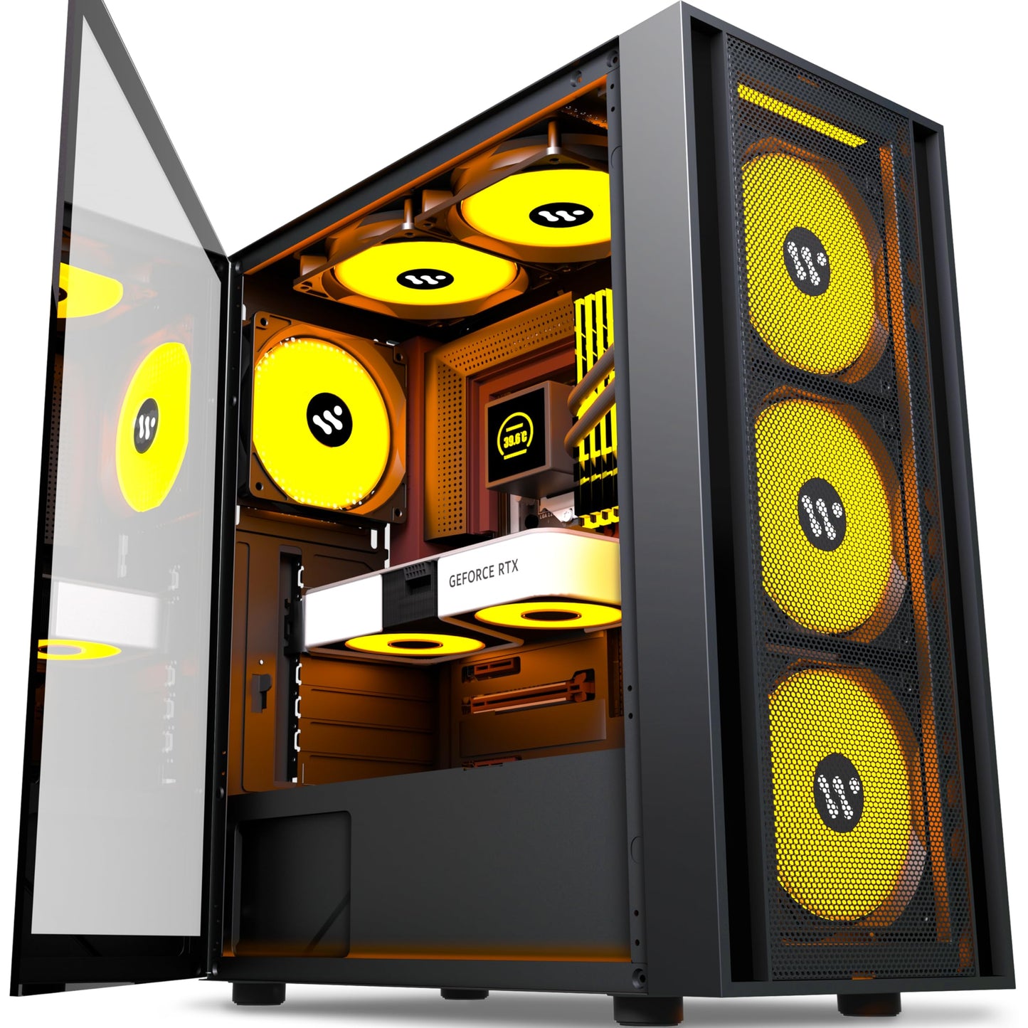 KEDIER's PC case, pre-installed with 3 black case fans, ATX Mid Tower, gaming case with tempered glass opening, side panel, mesh computer case, black (H3) (H05-X60F)